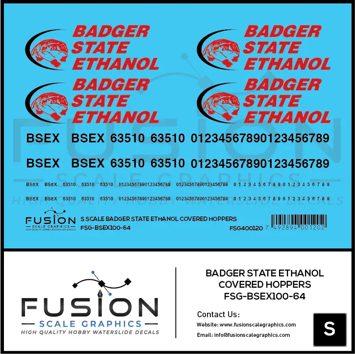 S Scale Badger State Ethanol Covered Hoppers Decal Set Fusion Scale Graphics
