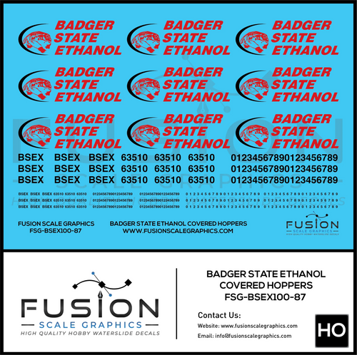 HO Scale Badger State Ethanol BSEX Covered Hopper Decal Set Fusion Scale Graphics