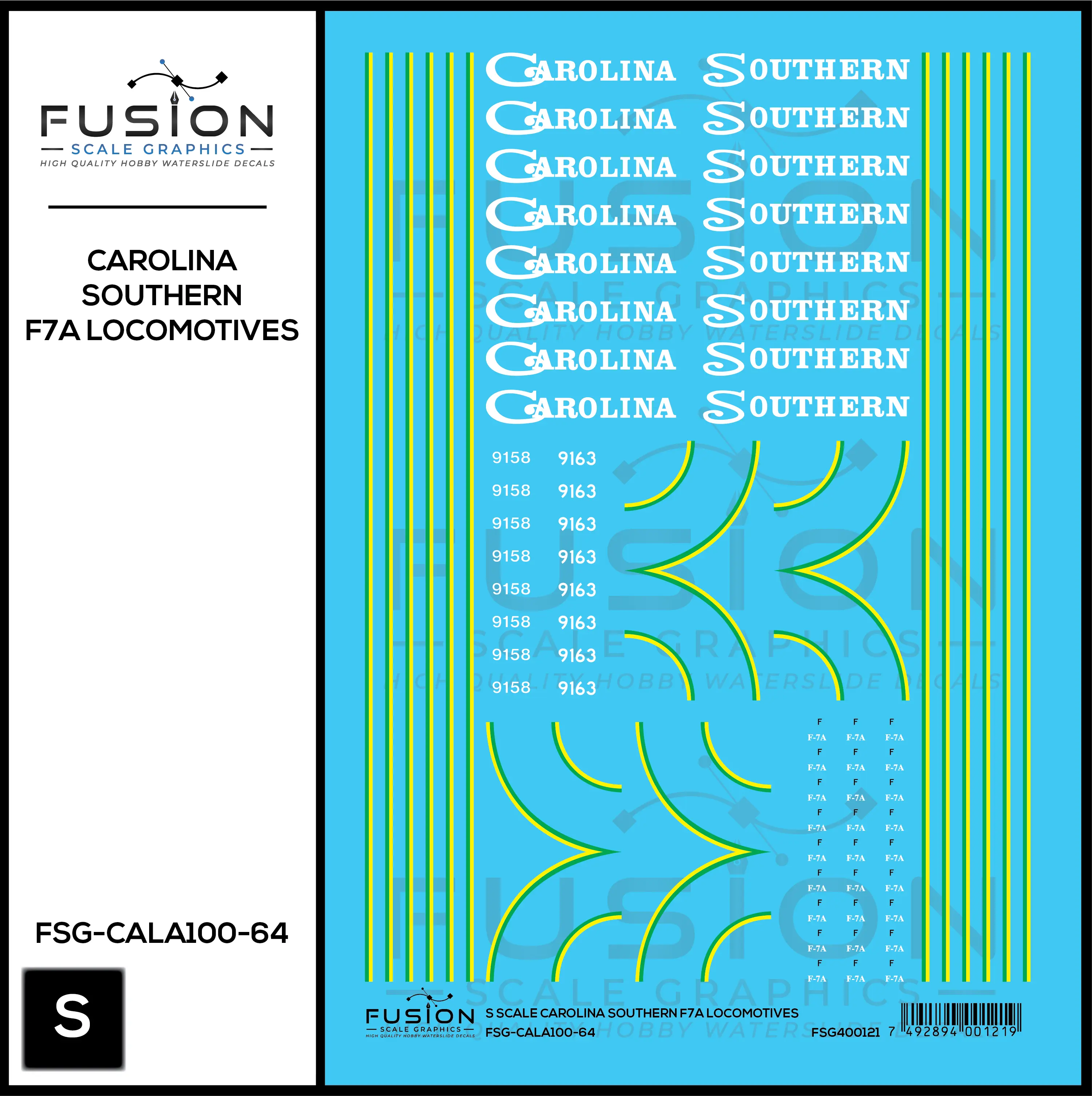 S Scale Carolina Southern EMD F7 Locomotives Decal Set Fusion Scale Graphics