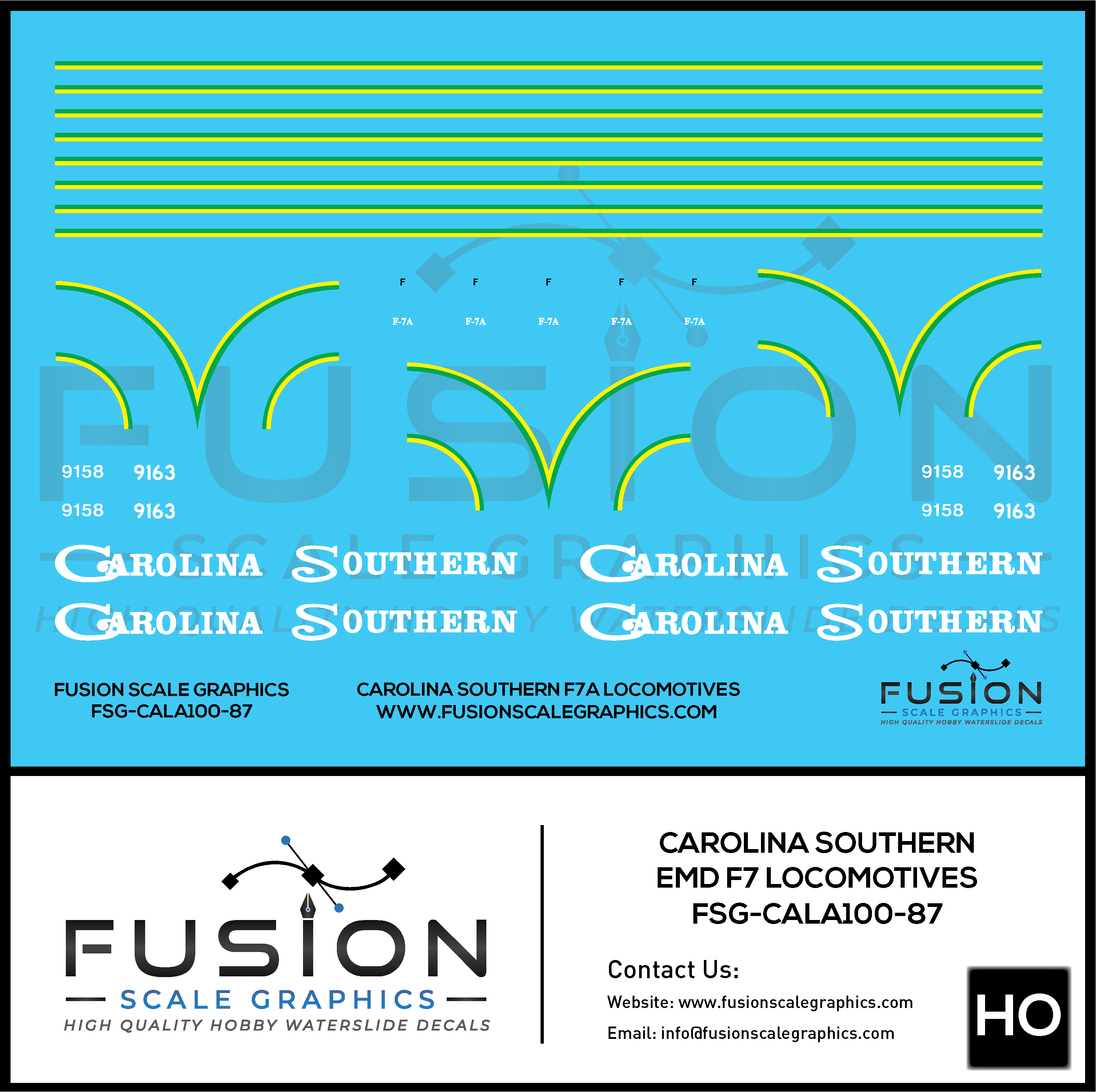 HO Scale Carolina Southern EMD F7 Locomotives Decal Set Fusion Scale Graphics