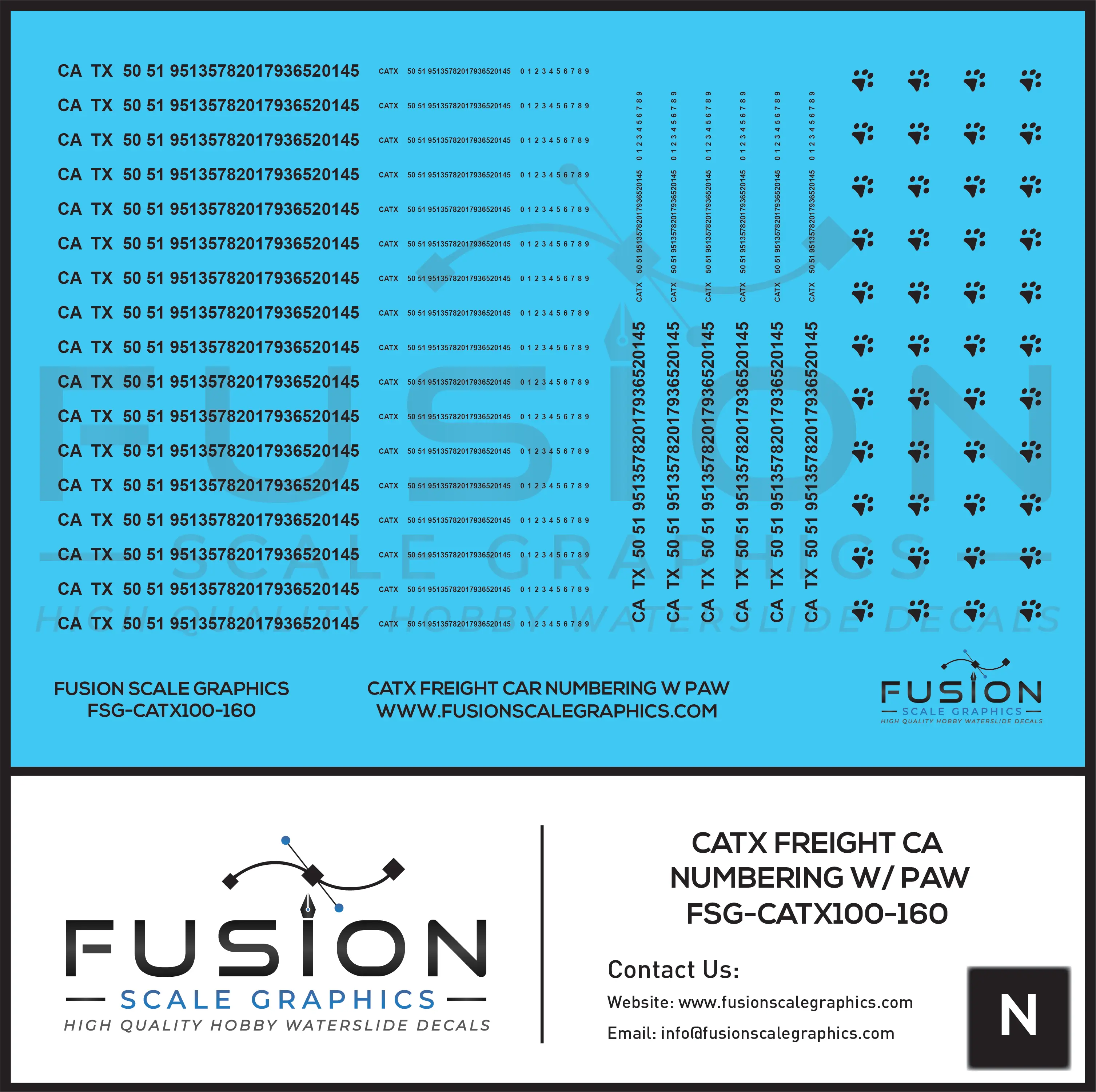 N Scale CATX Freight Car Numbering Decal Set with Paw Print Fusion Scale Graphics