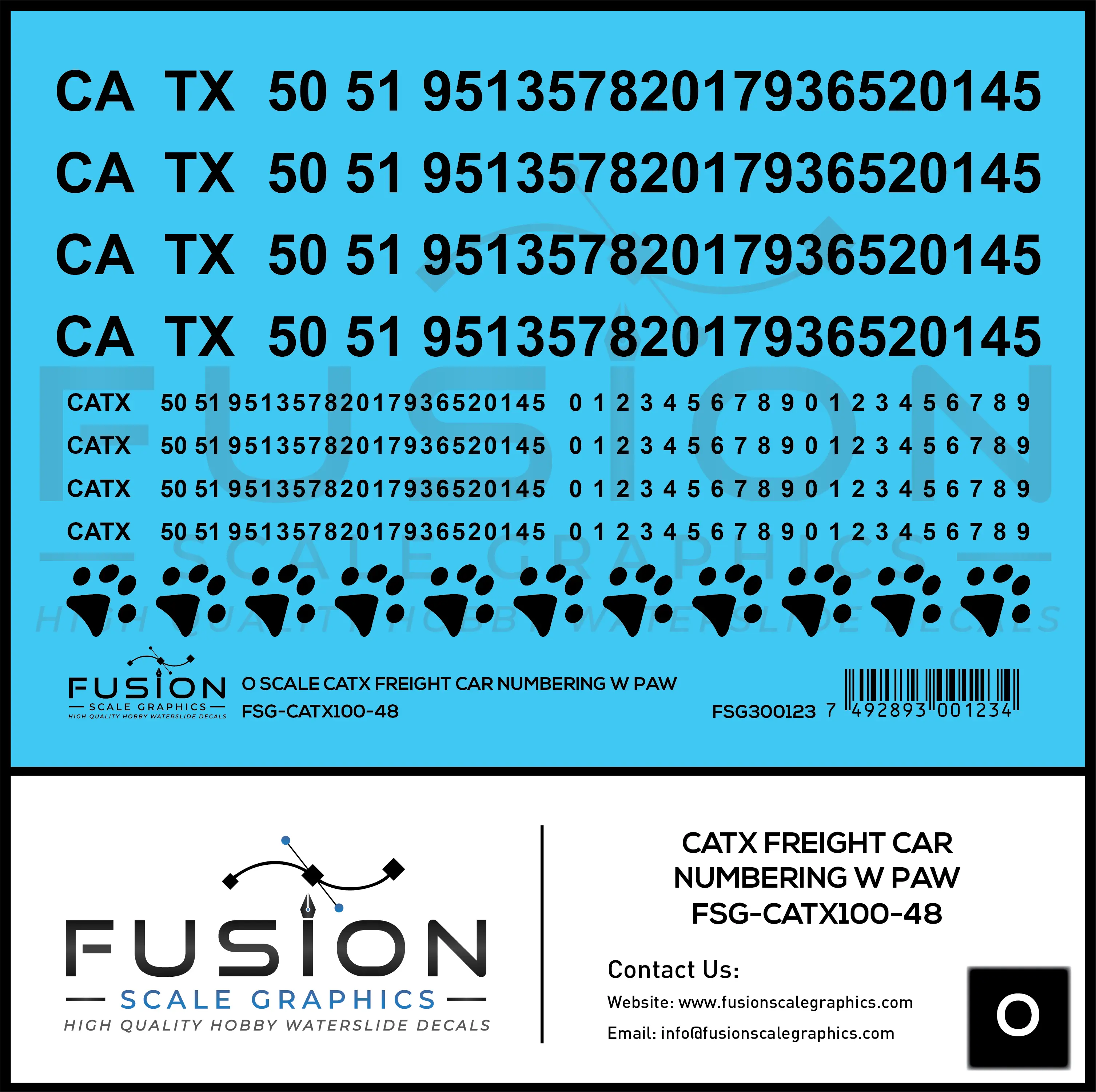 O Scale CATX Freight Car Numbering Decal Set with Paw Print Fusion Scale Graphics