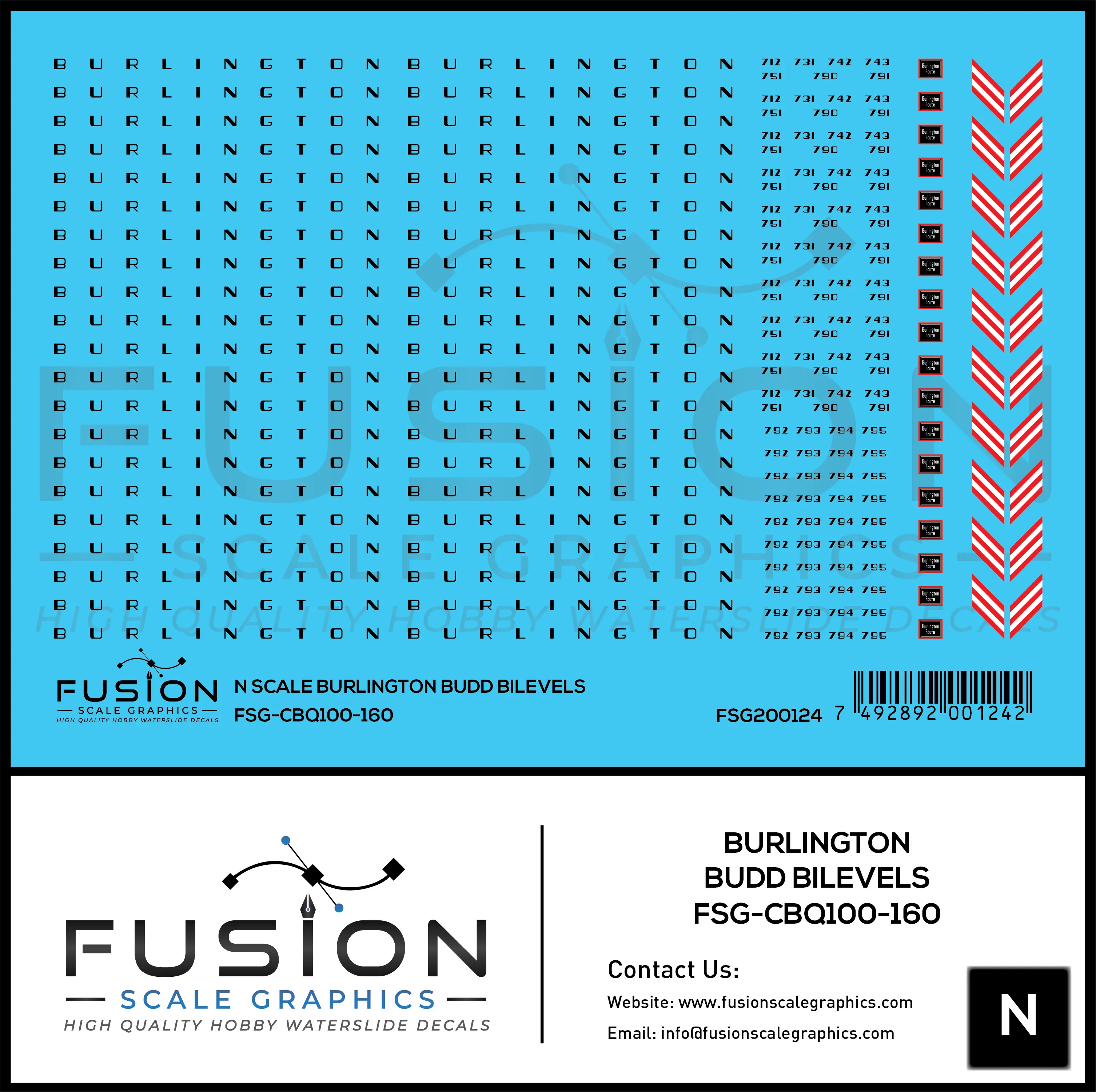 N Scale CBQ Burlington Budd BiLevels Decal Set Fusion Scale Graphics