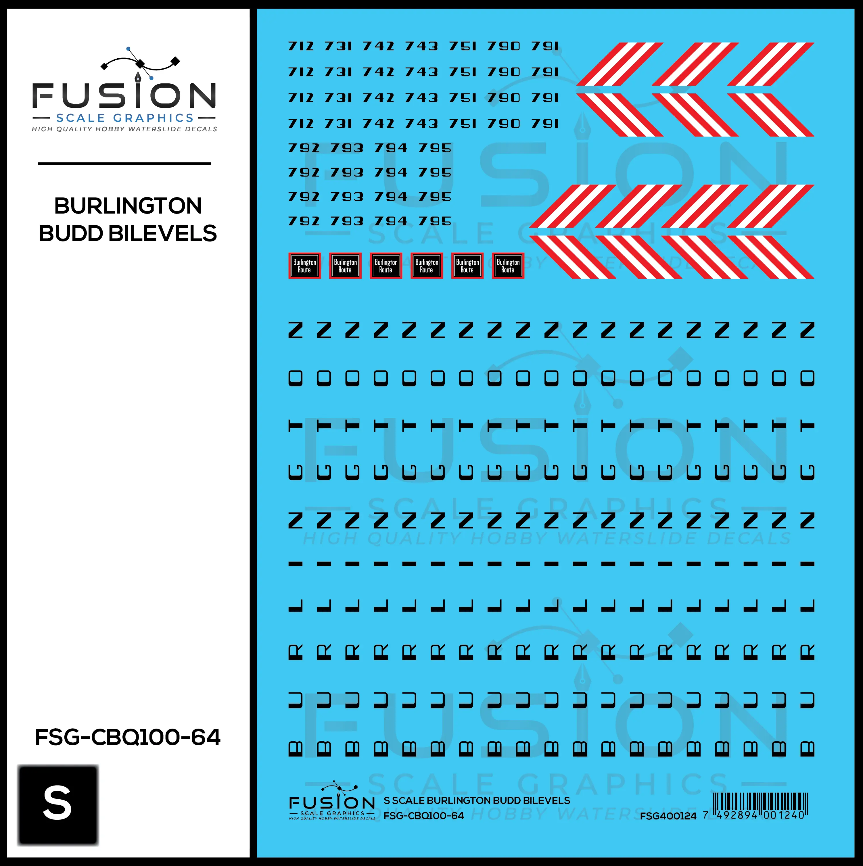 S Scale CBQ Burlington Budd BiLevels Decal Set - Front Range Hobbies
