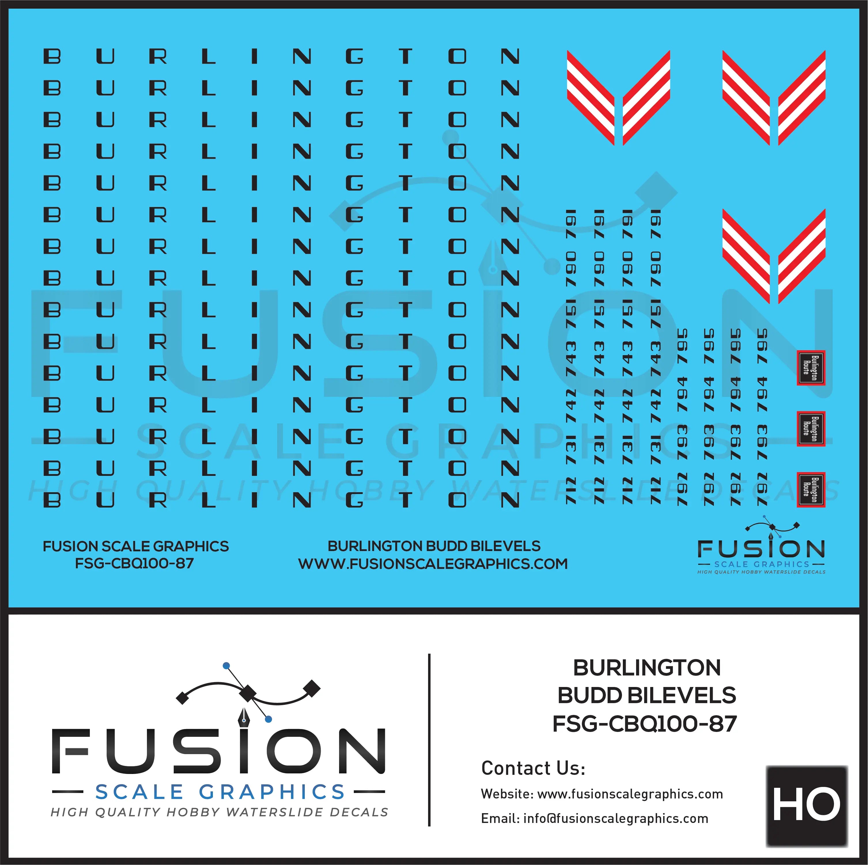 HO Scale CBQ Burlington Budd BiLevels Decal Set Fusion Scale Graphics
