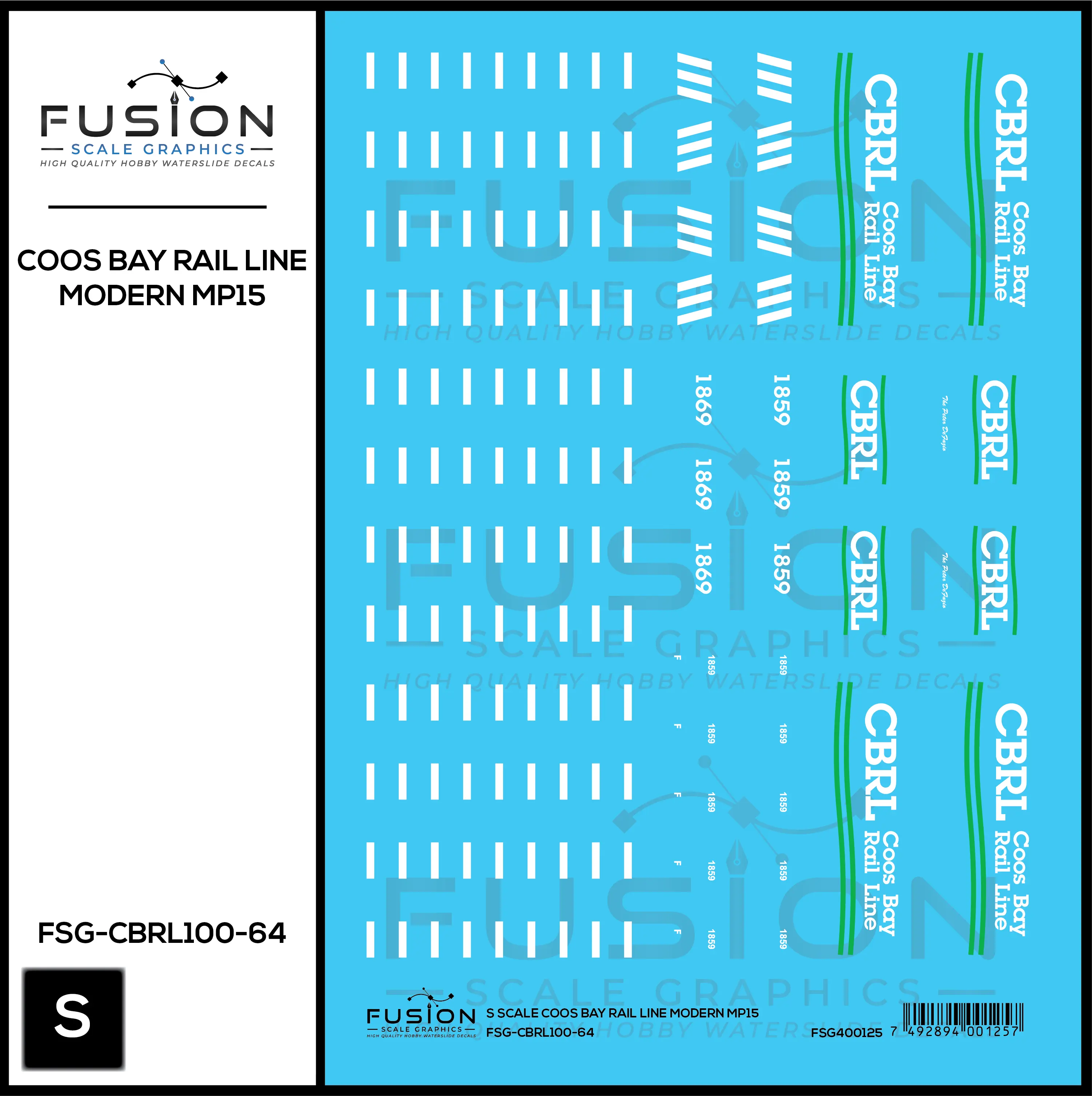 S Scale Coos Bay Rail Line Modern MP15 Locomotive Decal Set Fusion Scale Graphics