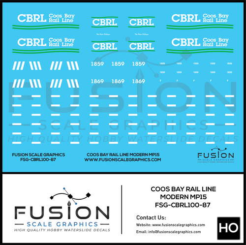 HO Scale Coos Bay Rail Line Modern MP15 Locomotive Decal Set Fusion Scale Graphics