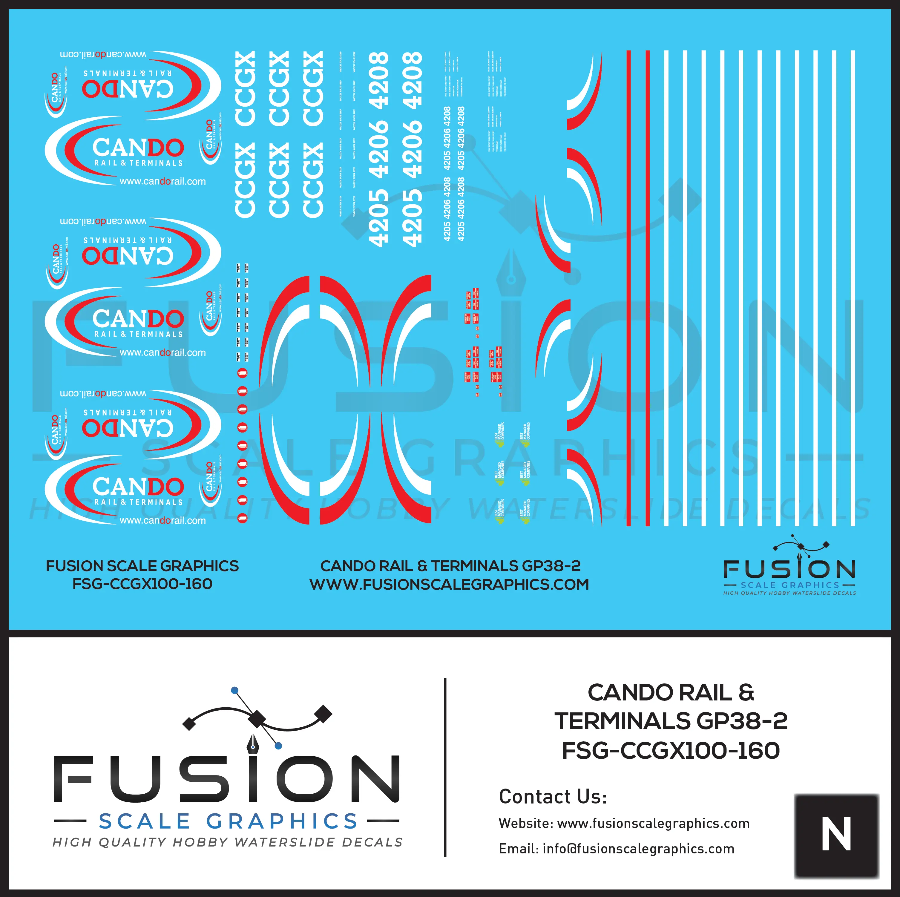 N Scale Cando Rail and Terminals EMD GP38-2 Locomotives Decal Set Fusion Scale Graphics