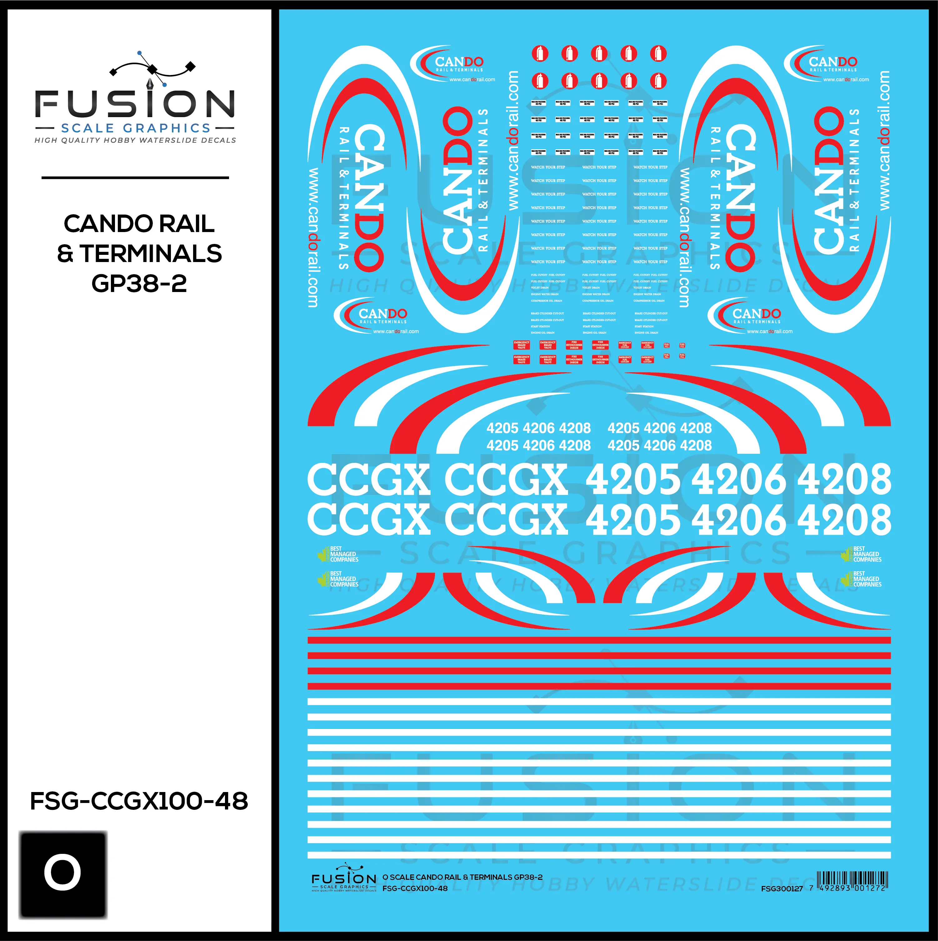 O Scale Cando Rail and Terminals EMD GP38-2 Locomotives Decal Set Fusion Scale Graphics