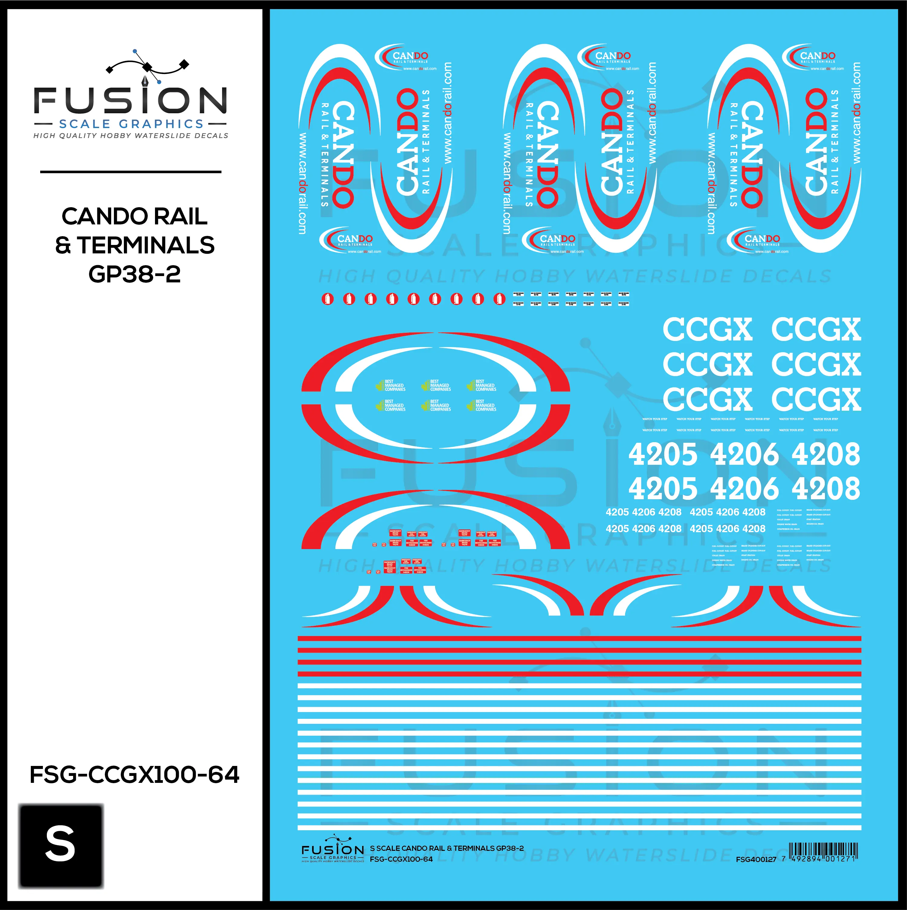 S Scale Cando Rail and Terminals EMD GP38-2 Locomotives Decal Set Fusion Scale Graphics