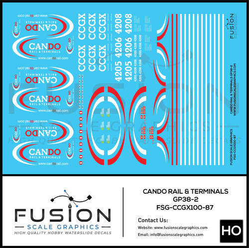 HO Scale Cando Rail and Terminals EMD GP38-2 Locomotives Decal Set Fusion Scale Graphics