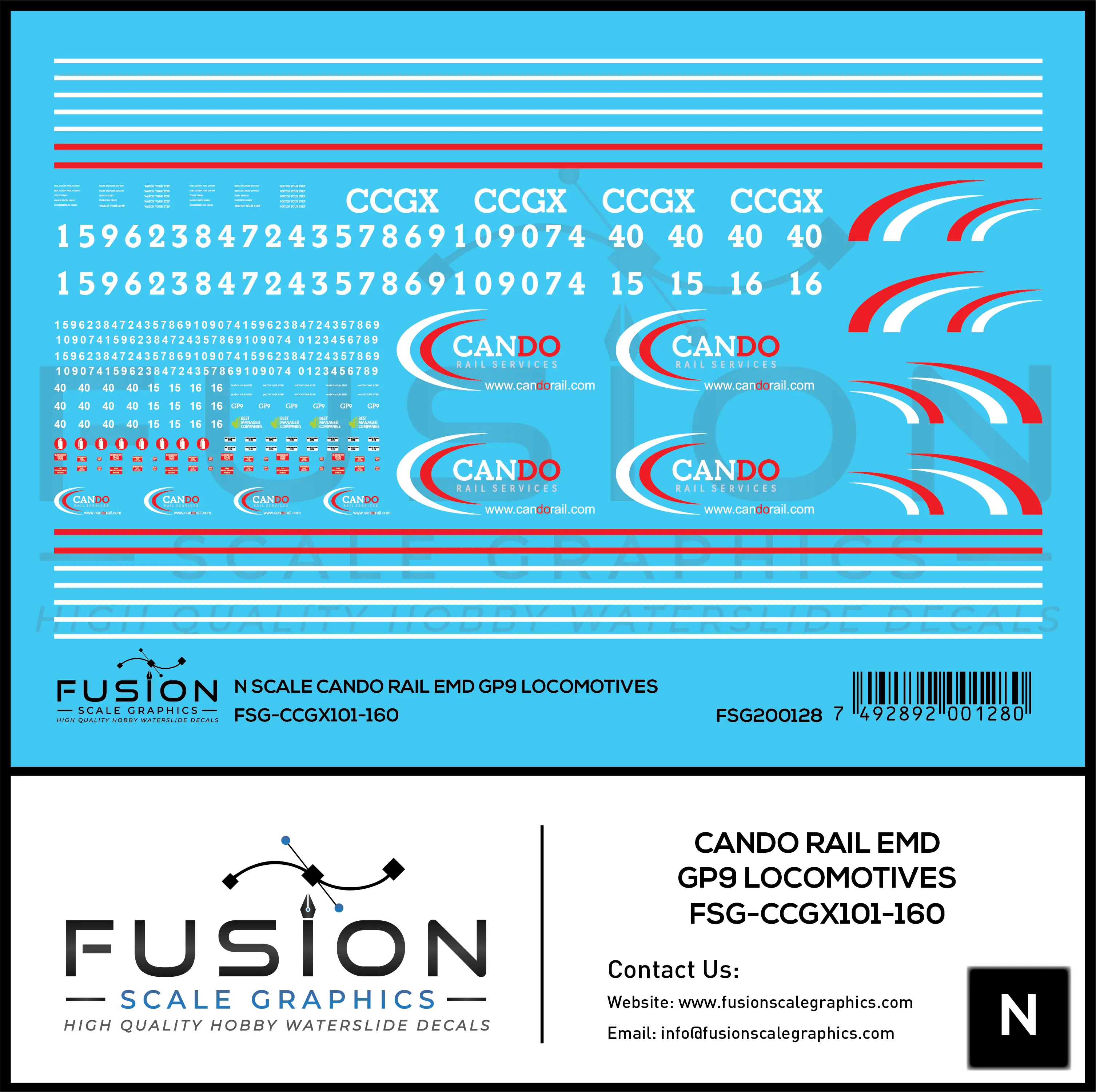 N Scale Cando Rail EMD GP9 Locomotives Decal Set Fusion Scale Graphics