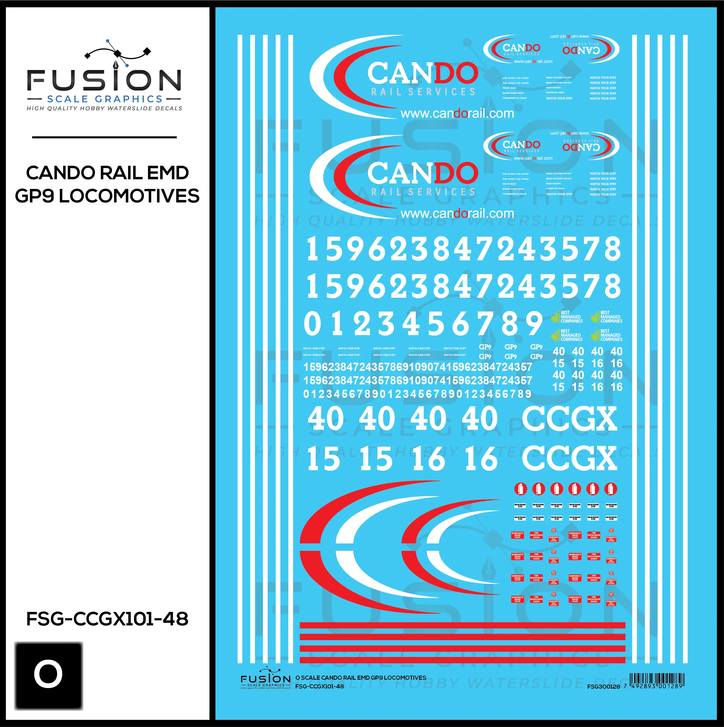 O Scale Cando Rail EMD GP9 Locomotives Decal Set Fusion Scale Graphics