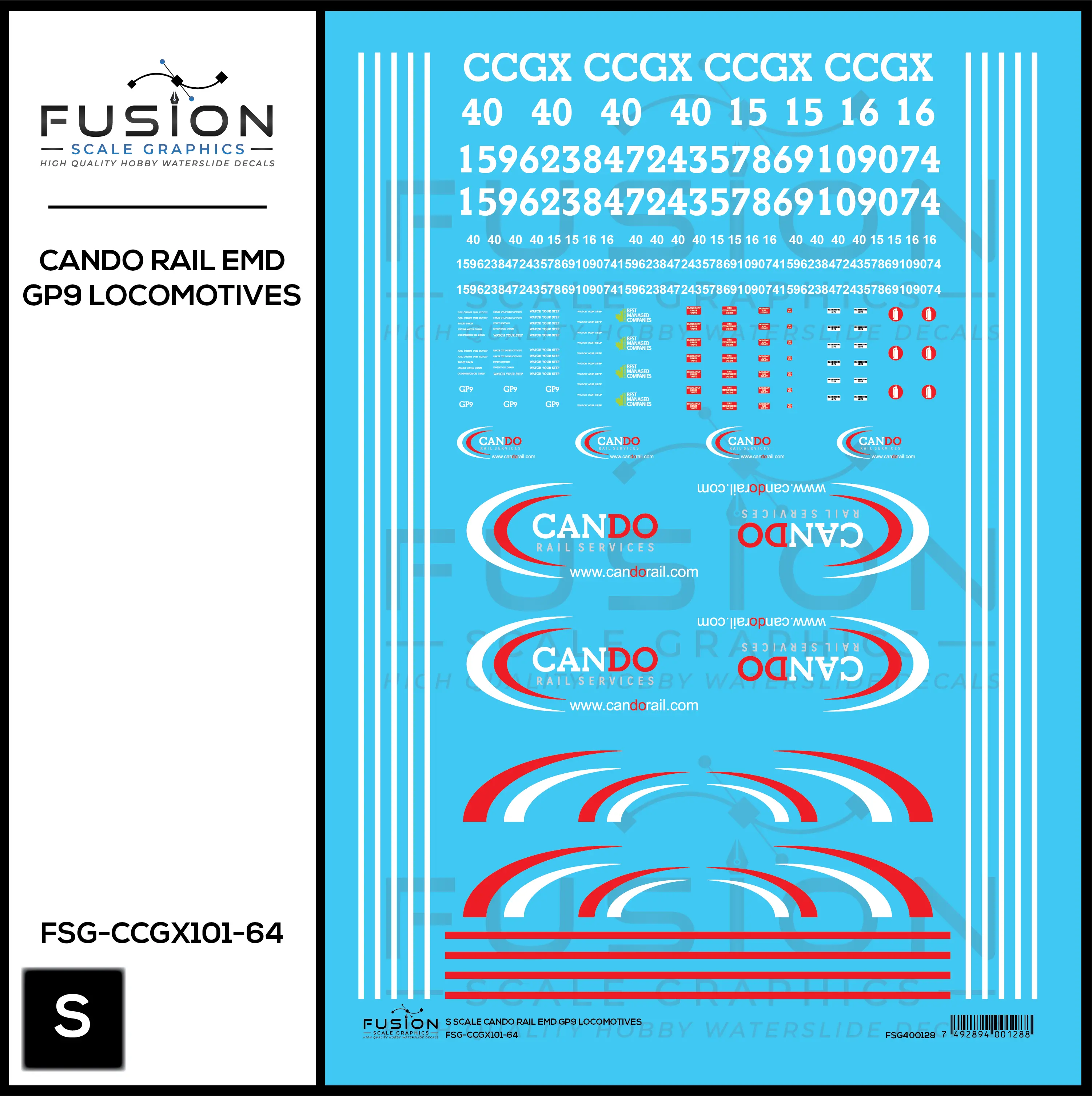 S Scale Cando Rail EMD GP9 Locomotives Decal Set Fusion Scale Graphics