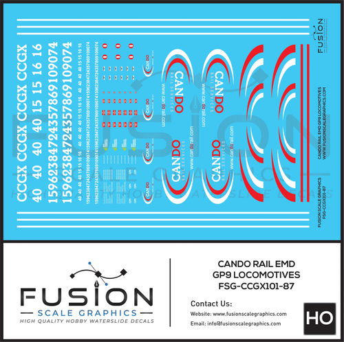 HO Scale Cando Rail EMD GP9 Locomotives Decal Set Fusion Scale Graphics