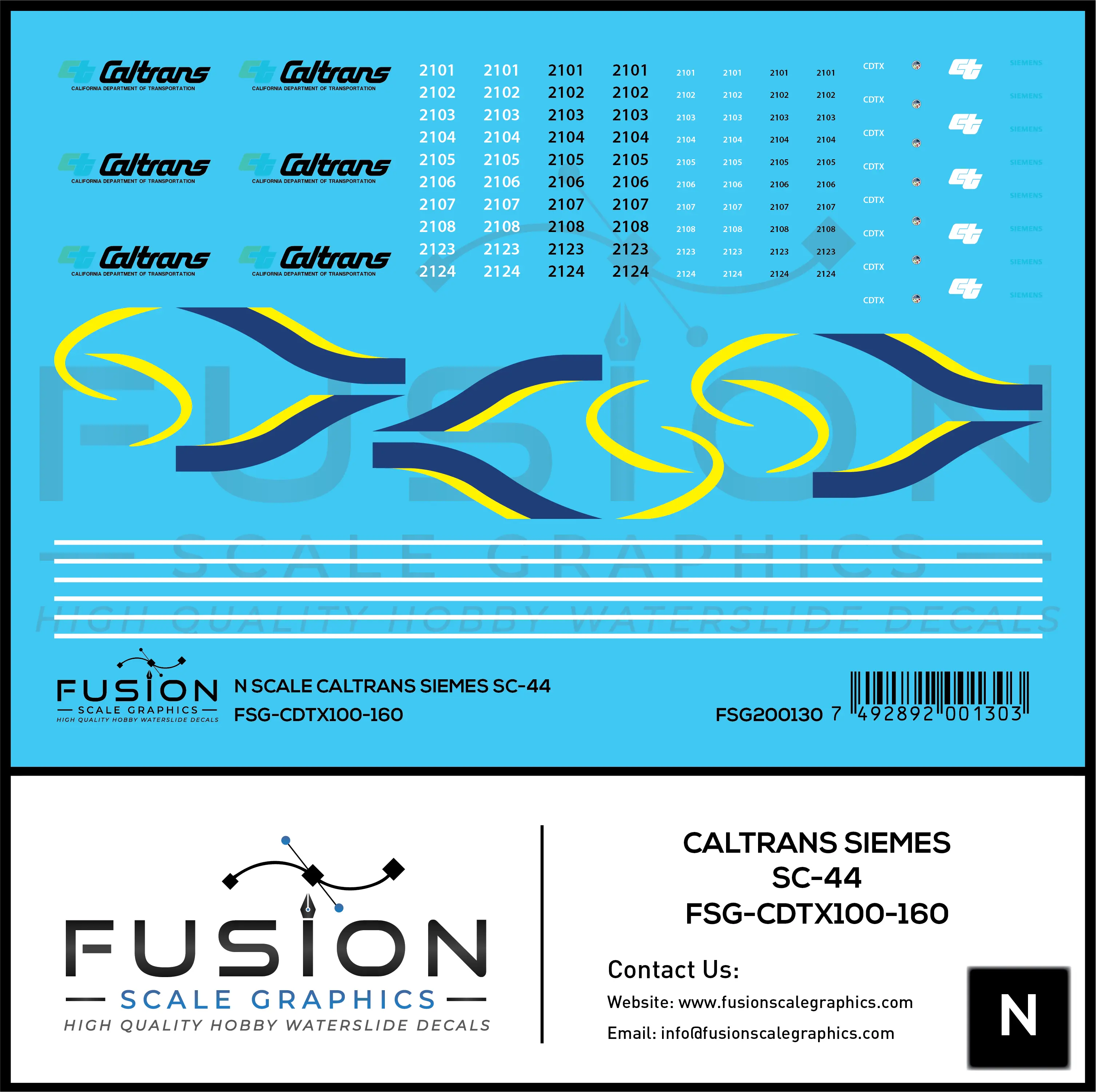 N Scale Caltrans Siemens SC-44 Charger Locomotive Decal Set Fusion Scale Graphics