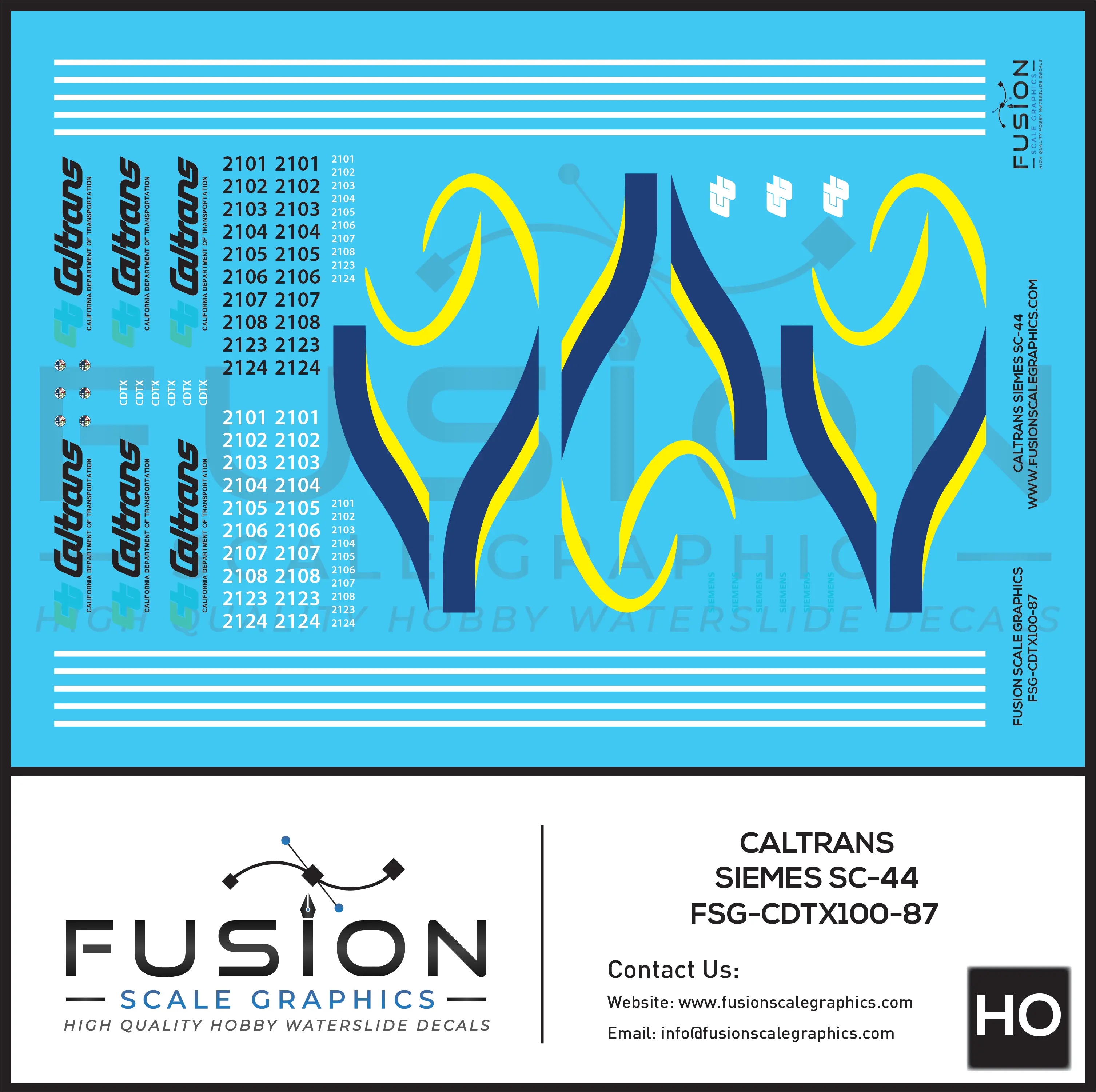HO Scale Caltrans Siemens SC-44 Charger Locomotive Decal Set Fusion Scale Graphics