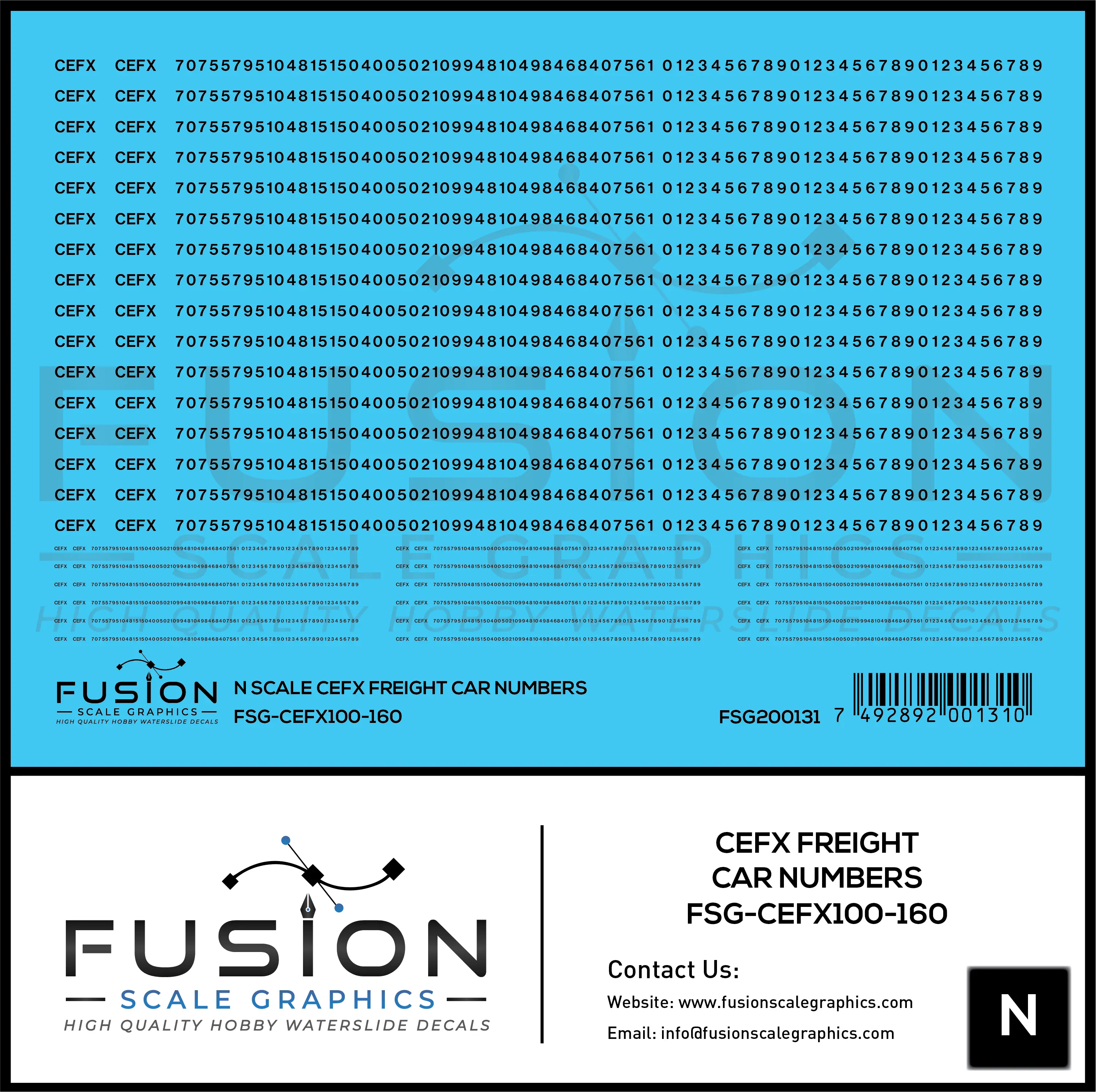 N Scale CEFX Freight Car Numbering Decal Set Fusion Scale Graphics