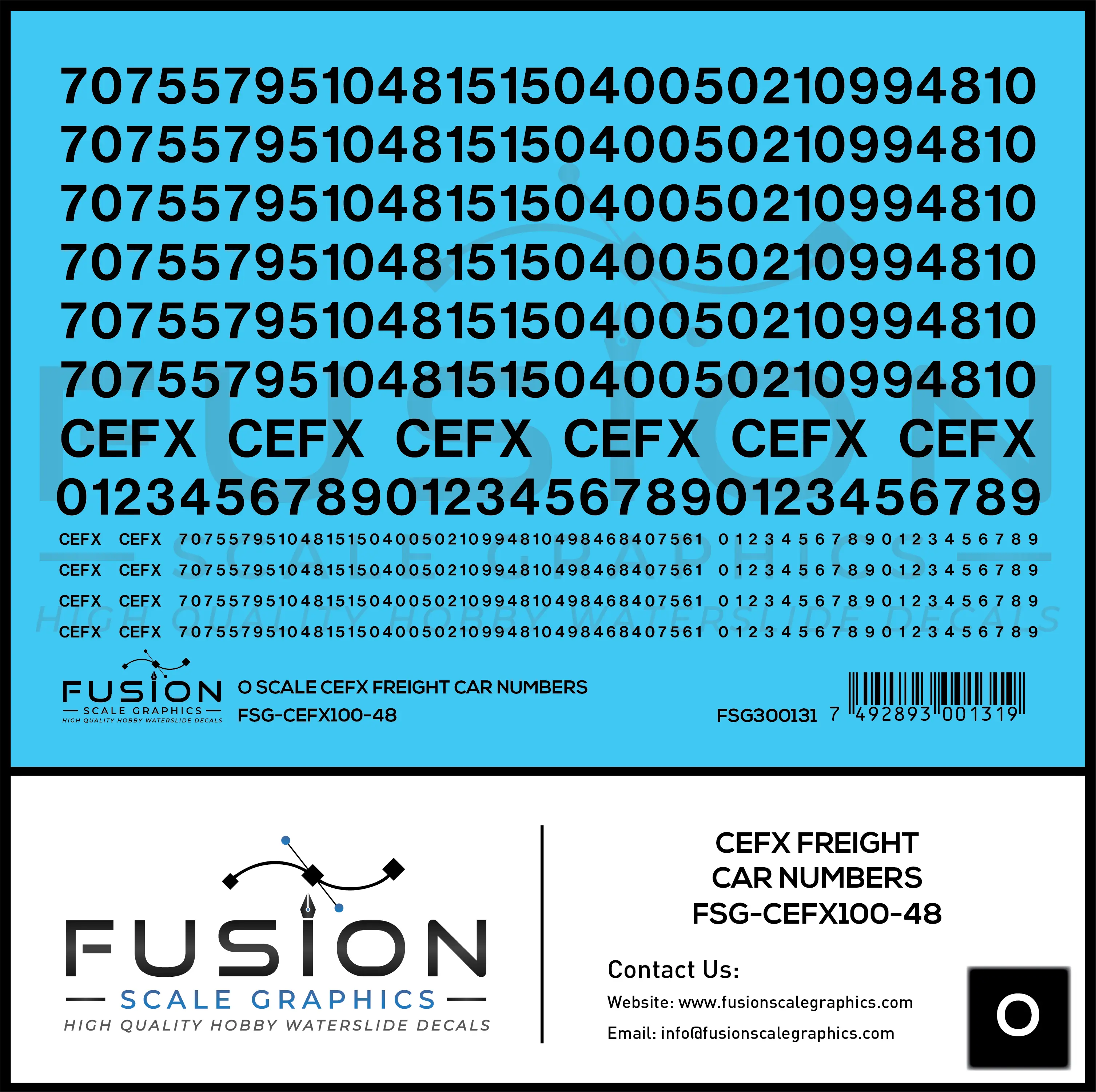 O Scale CEFX Freight Car Numbering Decal Set Fusion Scale Graphics