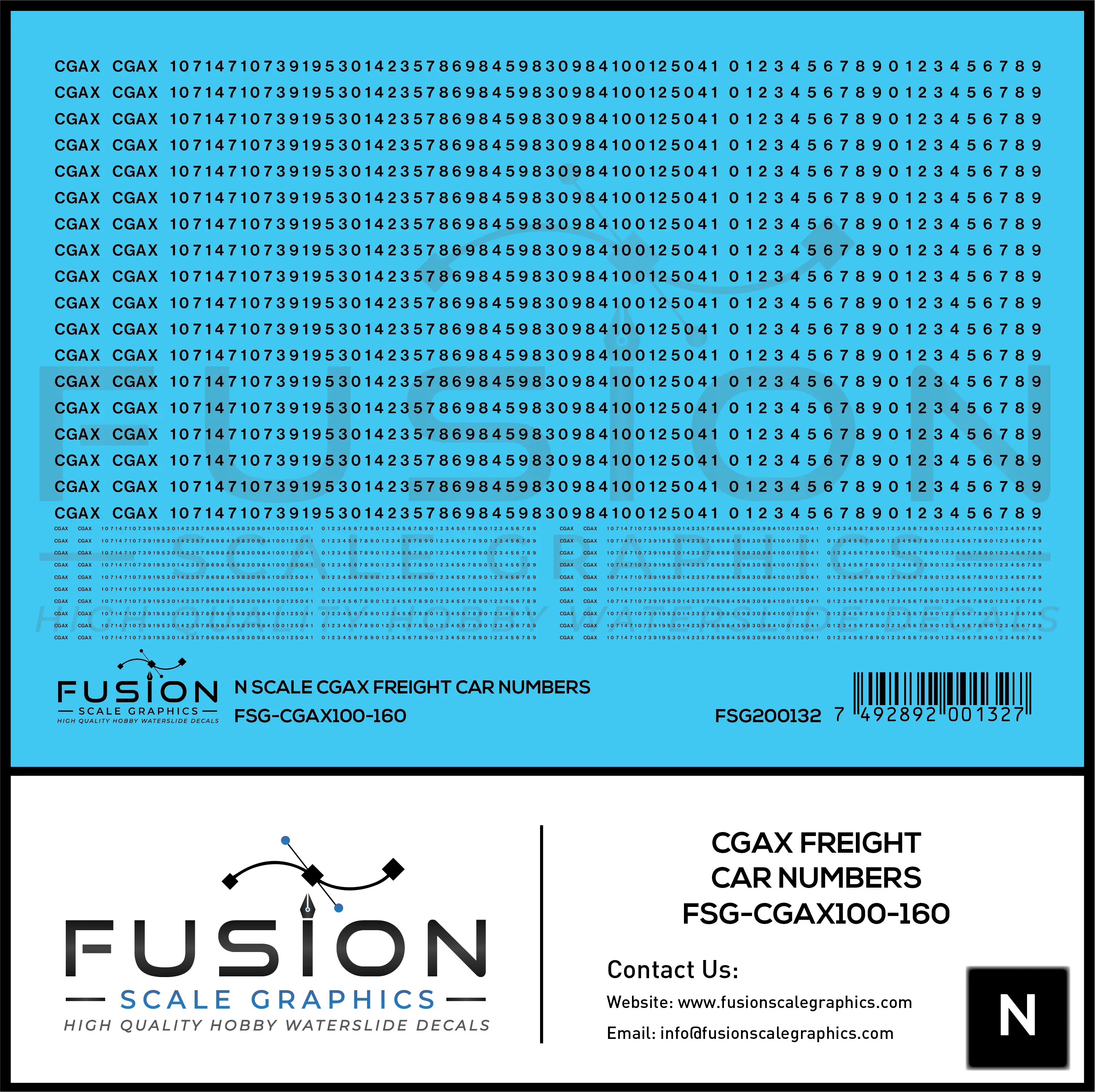 N Scale CGAX Freight Car Numbering Decal Set Fusion Scale Graphics