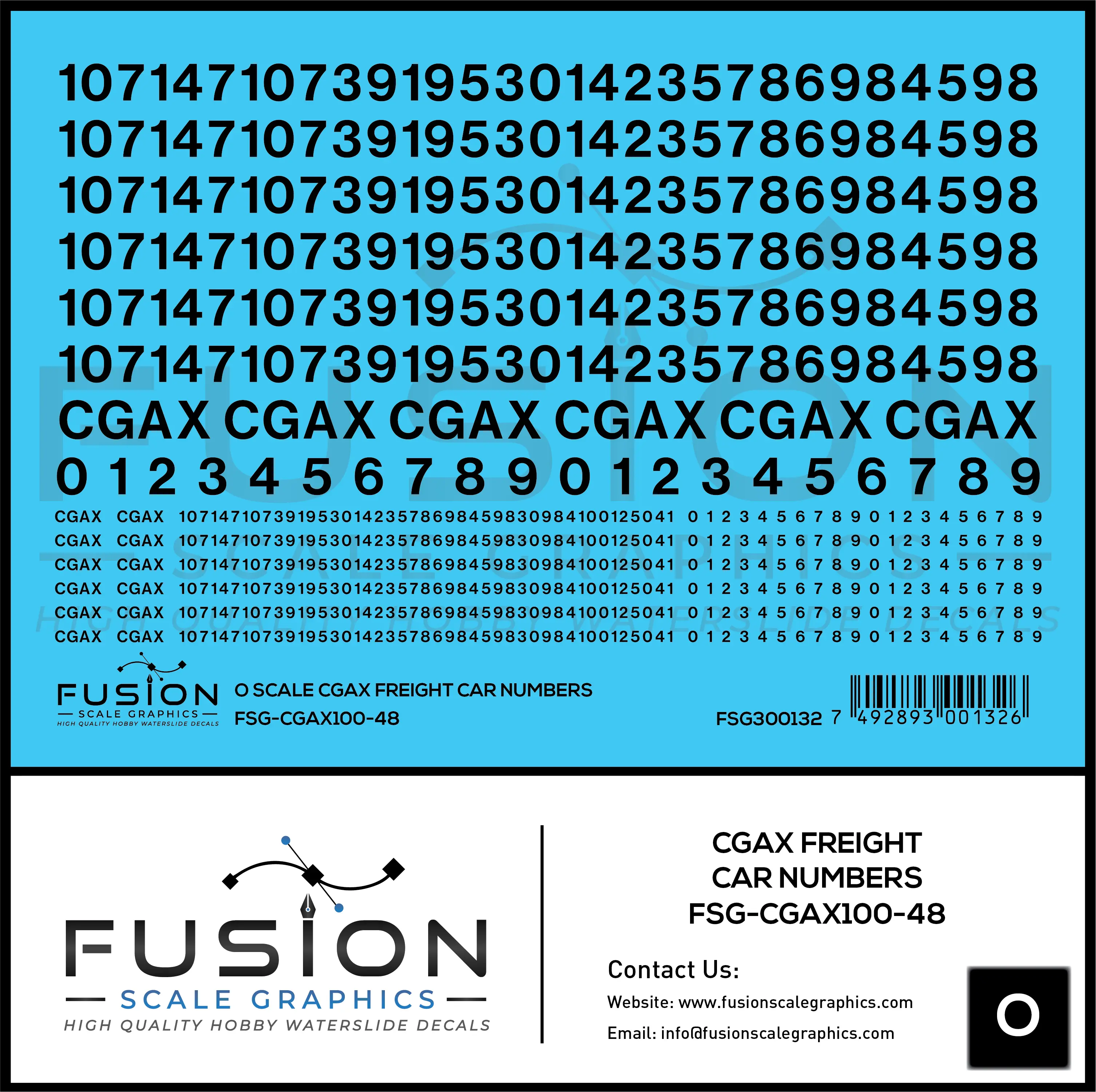 O Scale CGAX Freight Car Numbering Decal Set Fusion Scale Graphics