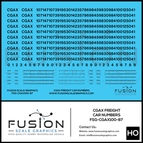 HO Scale CGAX Freight Car Numbering Decal Set Fusion Scale Graphics