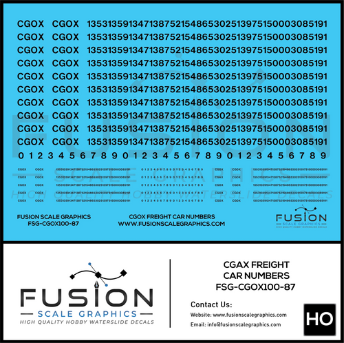 HO Scale CGOX Freight Car Numbering Decal Set Fusion Scale Graphics