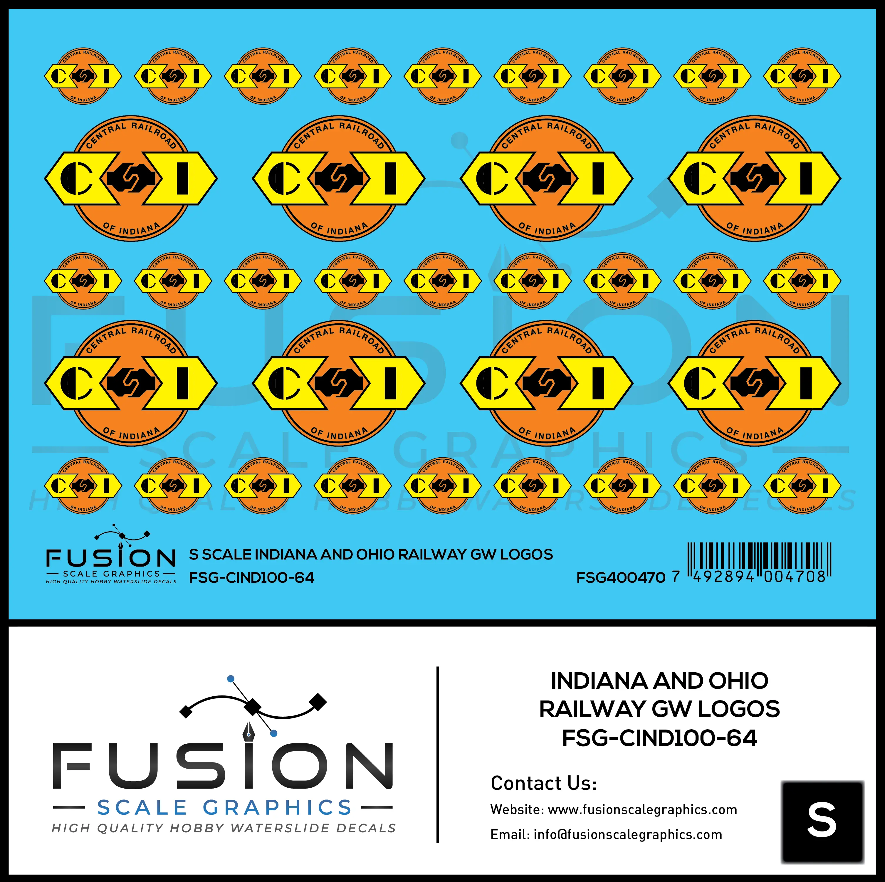 S Scale Central Railroad of Indiana GW Railroad Logos Decal Set Fusion Scale Graphics