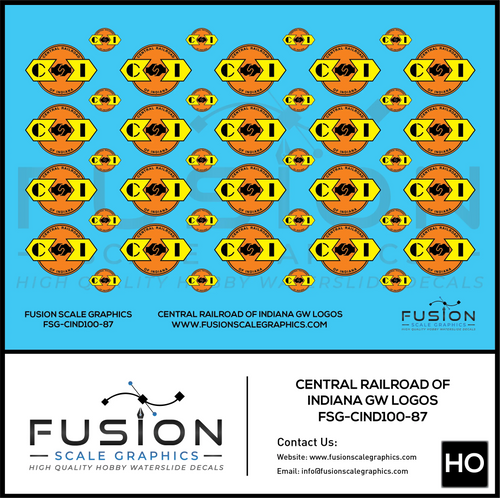 HO Scale Central Railroad of Indiana GW Railroad Logos Decal Set Fusion Scale Graphics