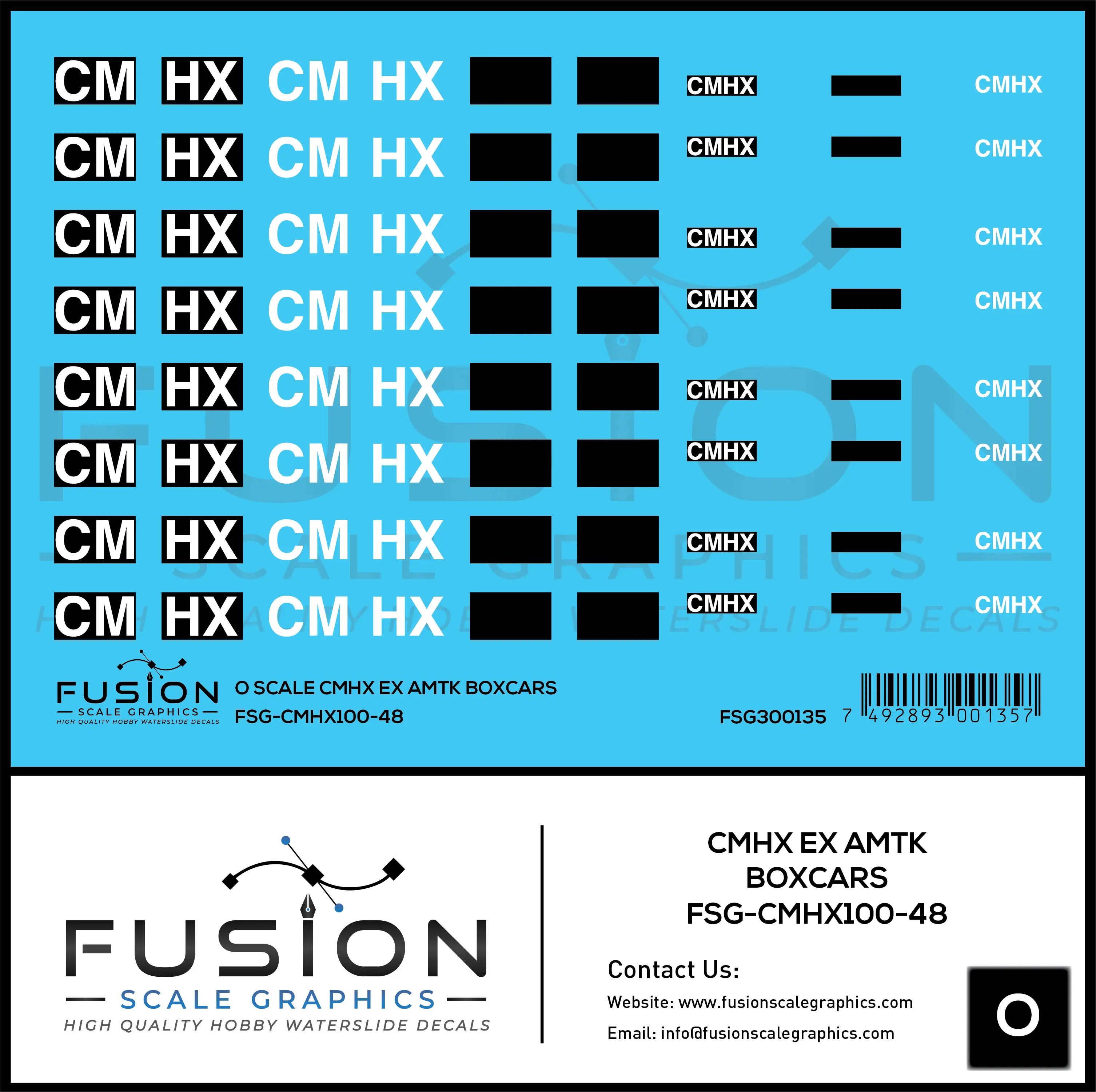 O Scale CMHX Ex Amtrak Boxcars Decal Set Fusion Scale Graphics