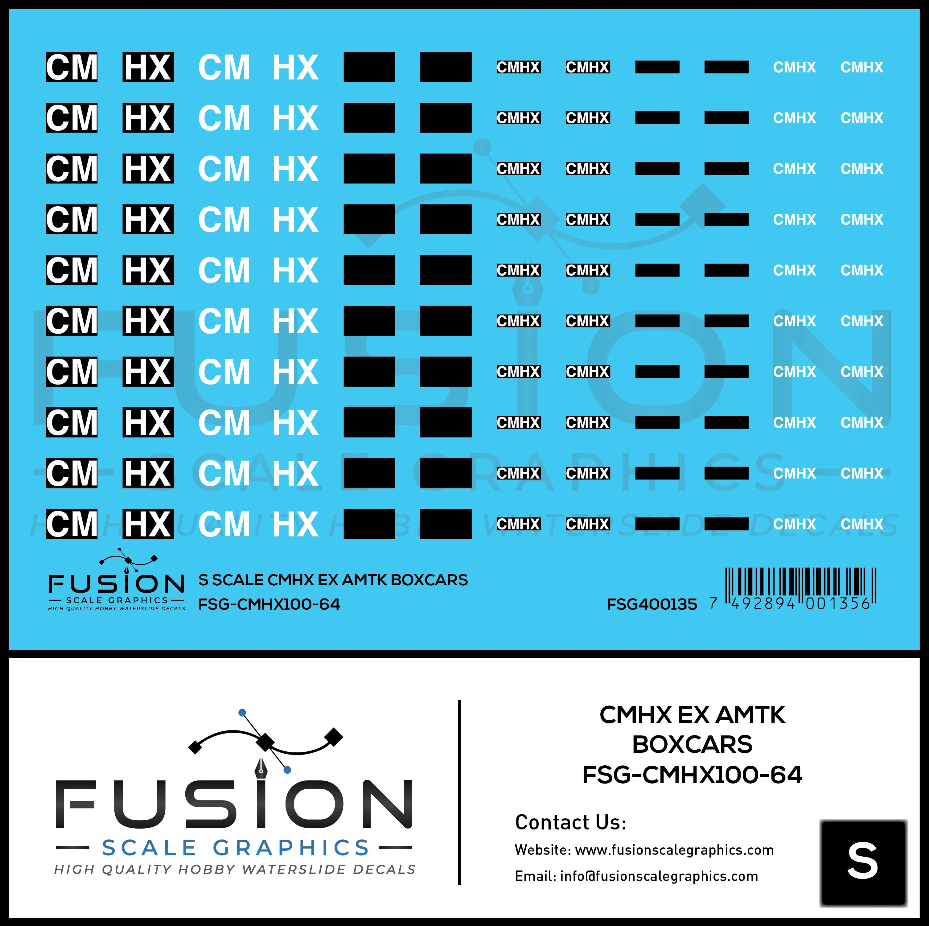S Scale CMHX Ex Amtrak Boxcars Decal Set Fusion Scale Graphics