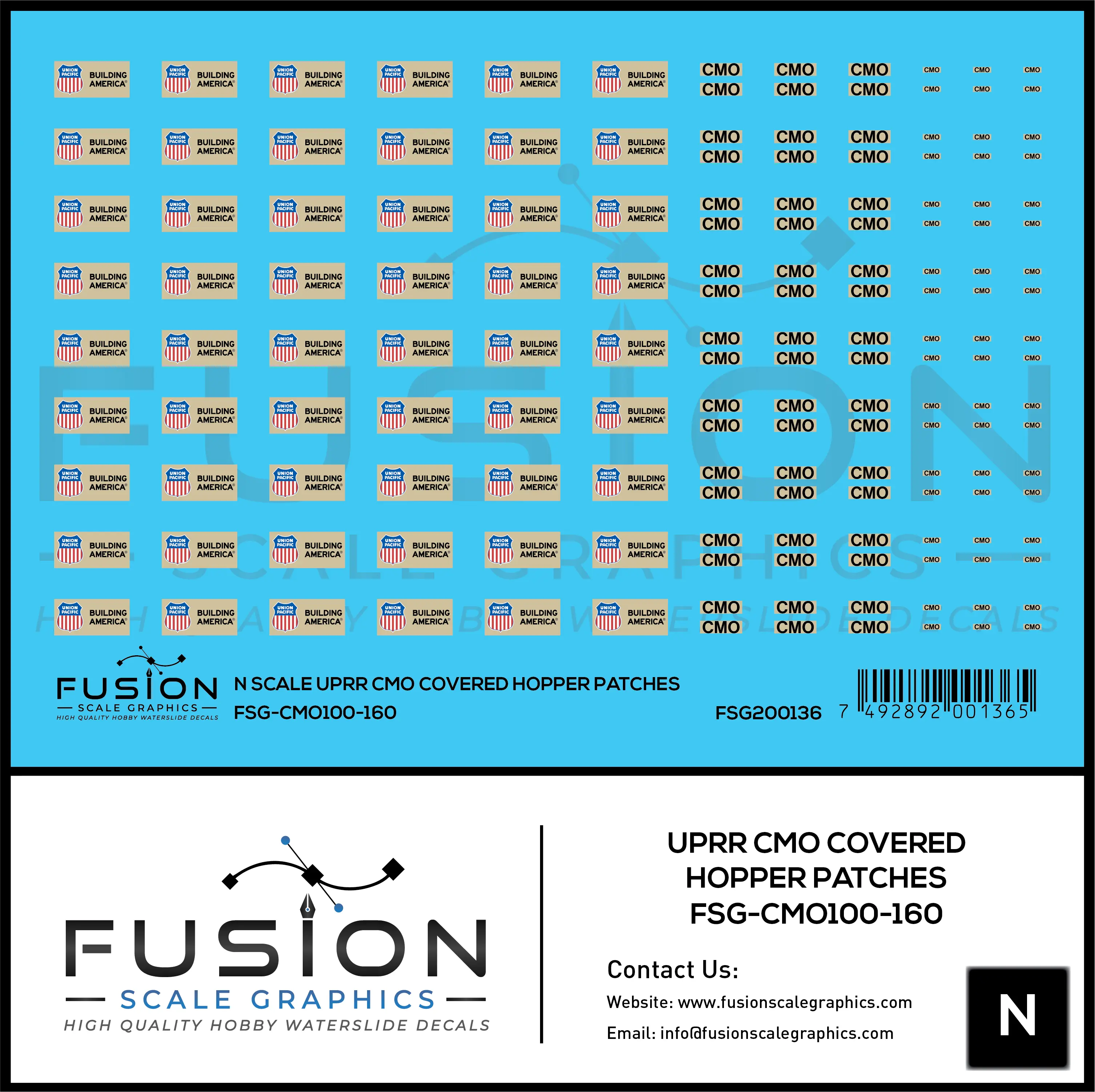 N Scale UPRR CMO Covered Hopper Patches Decal Set Fusion Scale Graphics