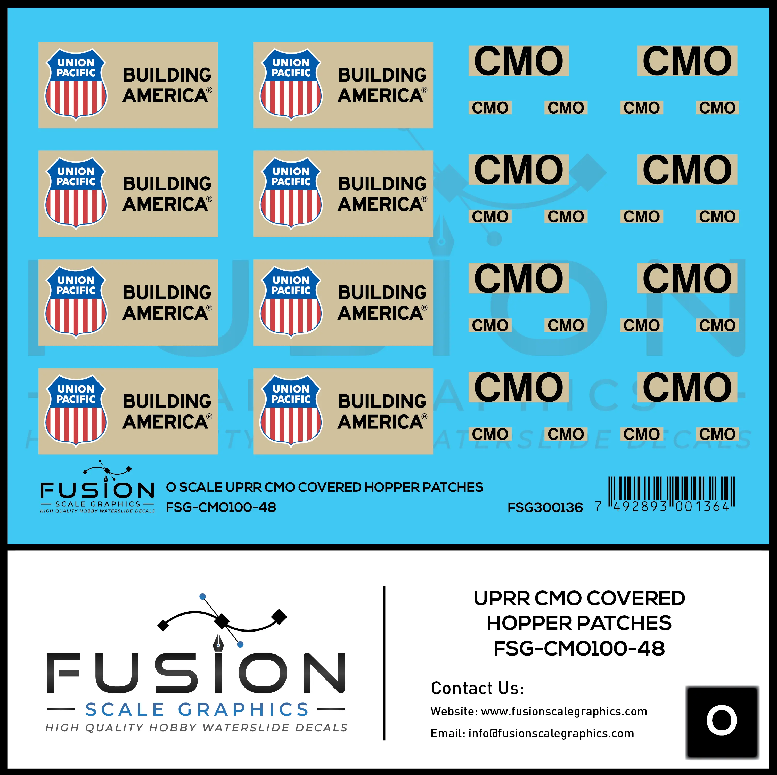 O Scale UPRR CMO Covered Hopper Patches Decal Set Fusion Scale Graphics