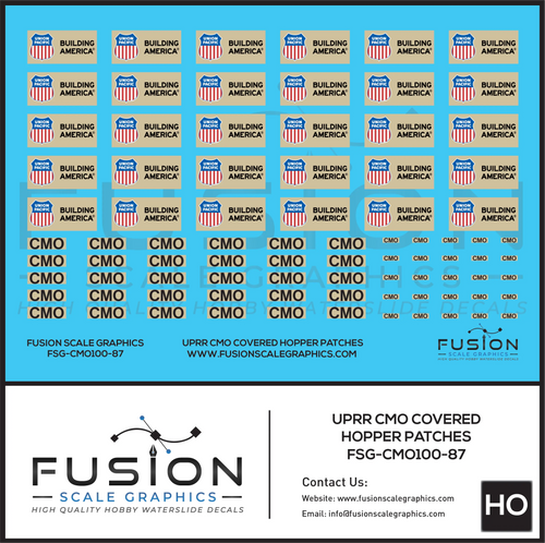 HO Scale Union Pacific CMO Covered Hopper Patch Decal Set Fusion Scale Graphics