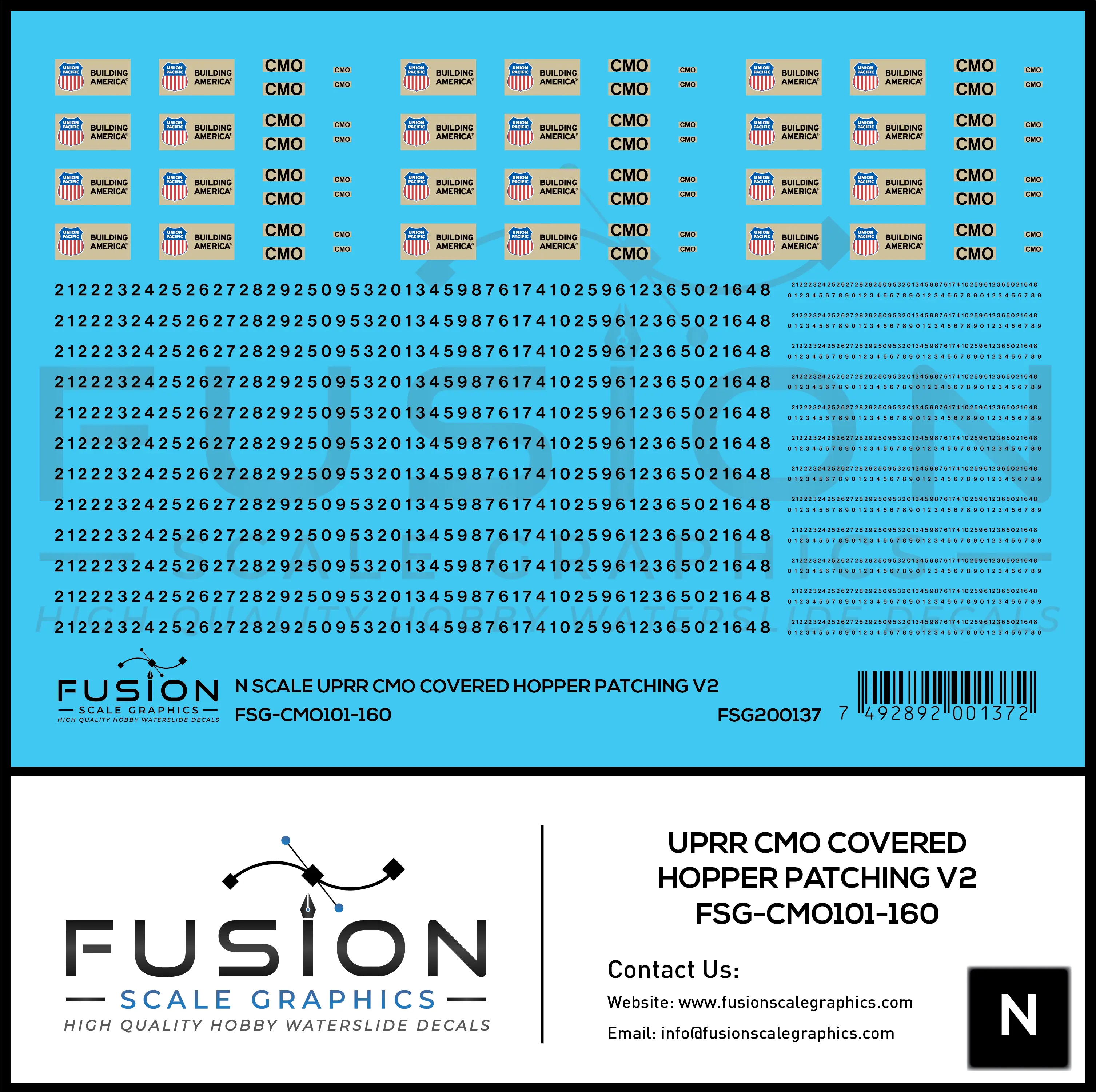 N Scale UPRR CMO Covered Hopper Patching V2 Decal Set Fusion Scale Graphics