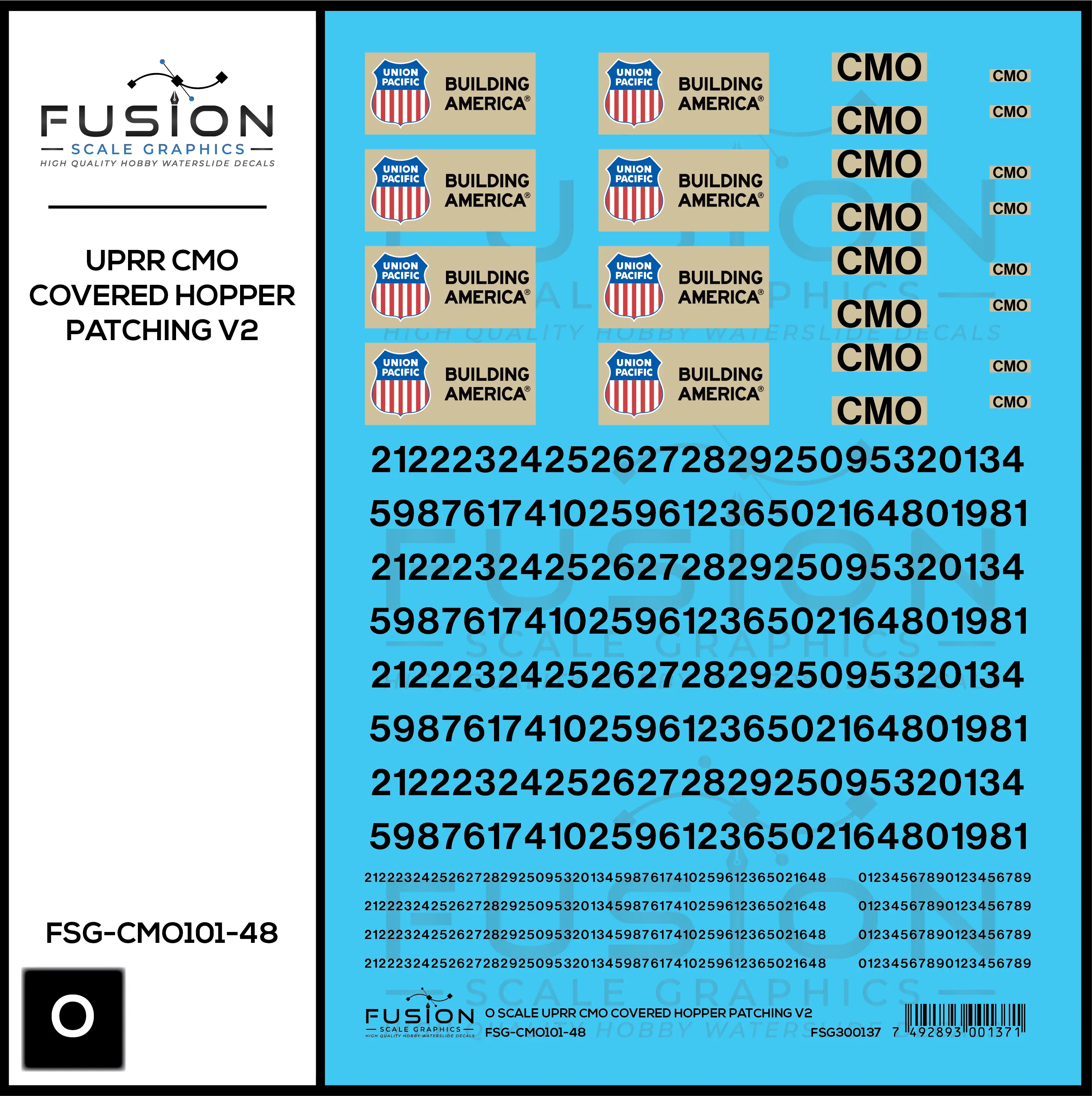 O Scale UPRR CMO Covered Hopper Patching V2 Decal Set Fusion Scale Graphics