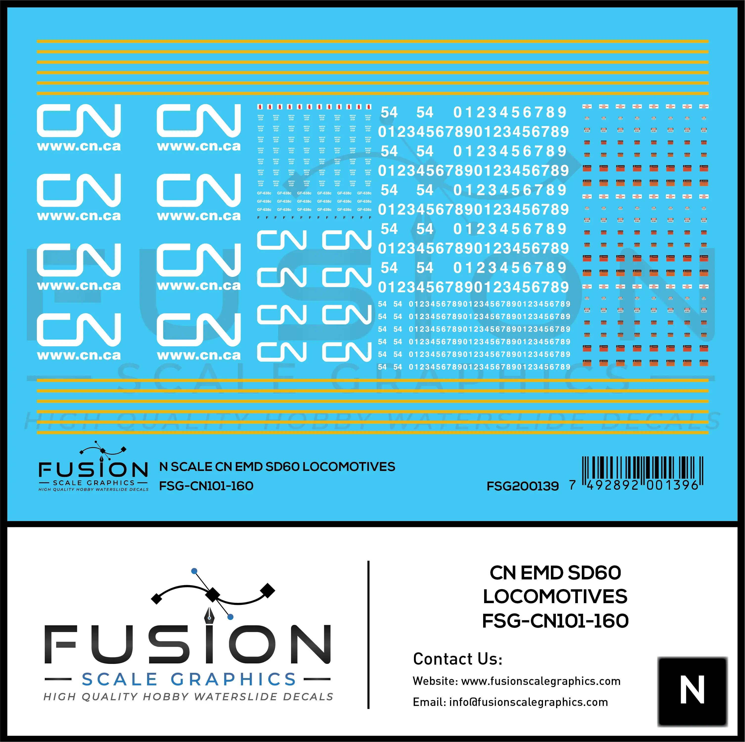 N Scale Canadian National EMD SD60 Locomotives Decal Set Fusion Scale Graphics