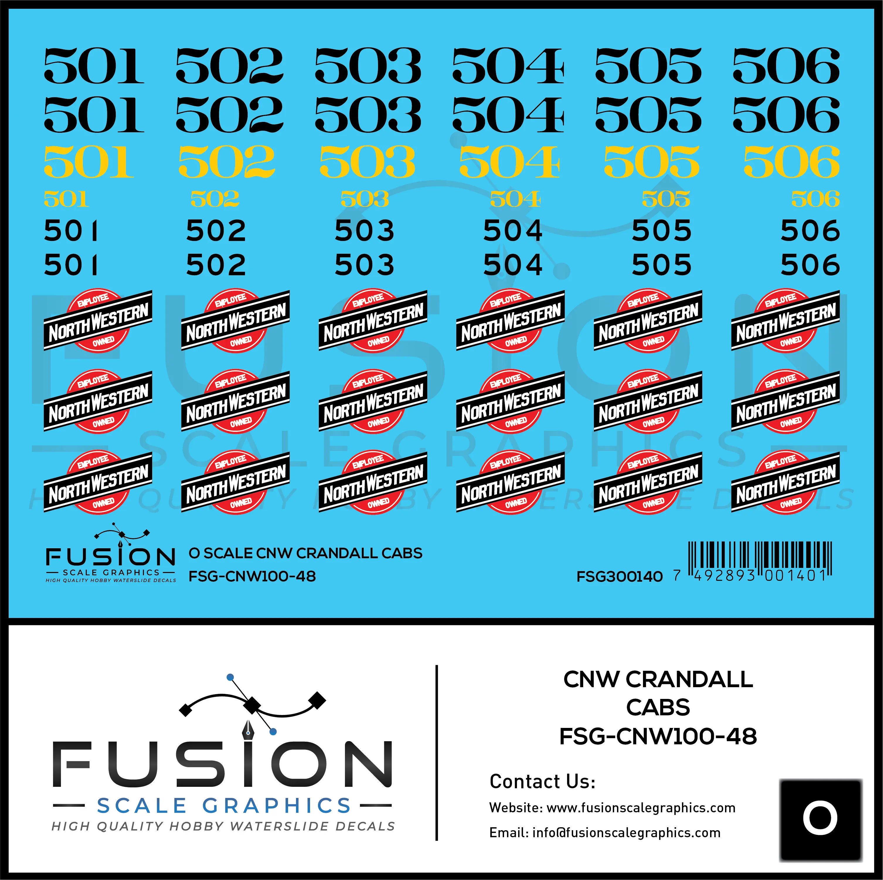 O Scale CNW Crandall Cabs Decal Set Fusion Scale Graphics