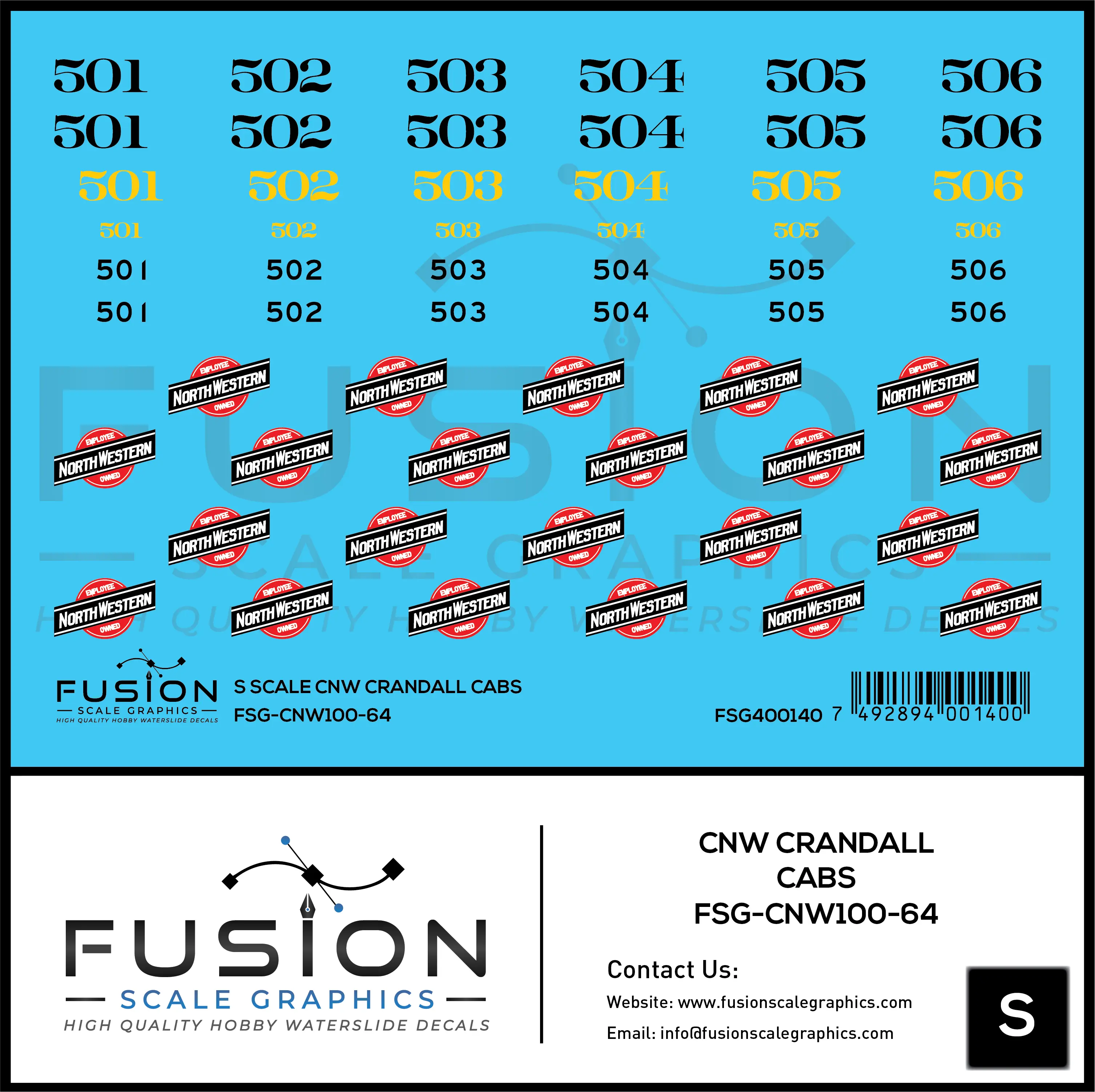 S Scale CNW Crandall Cabs Decal Set Fusion Scale Graphics