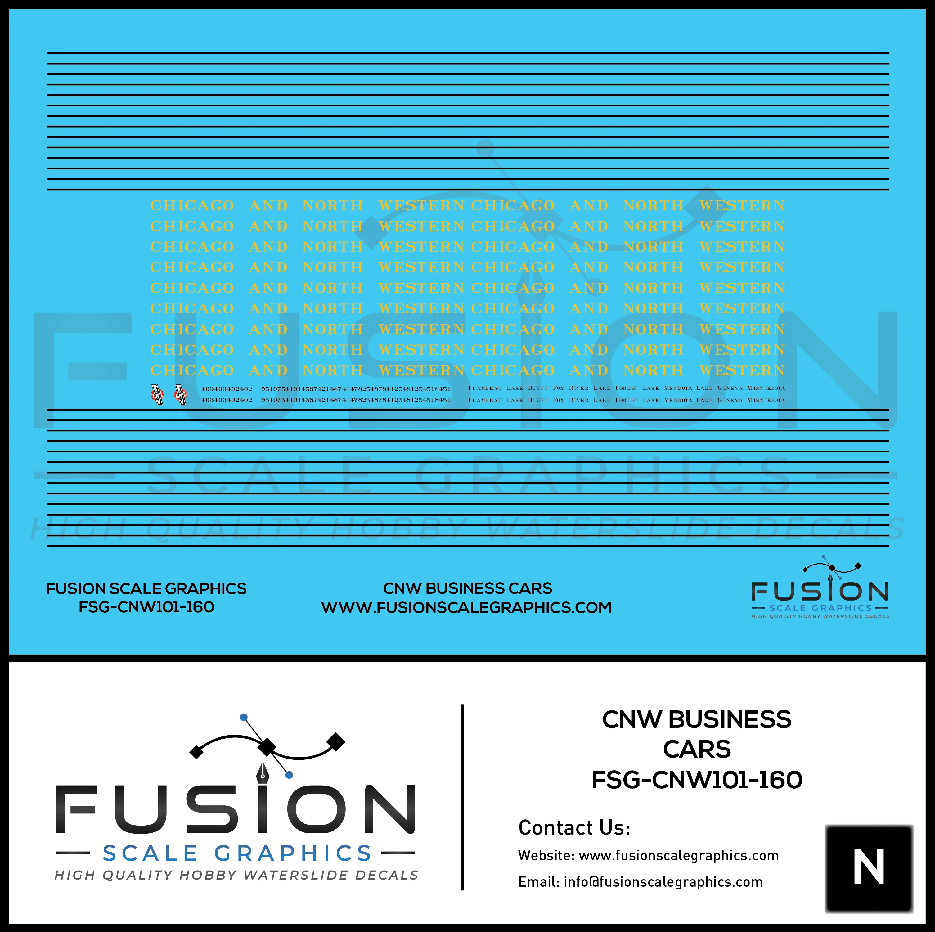 N Scale CNW Chicago & North Western Railroad Business Cars Decal Set Fusion Scale Graphics
