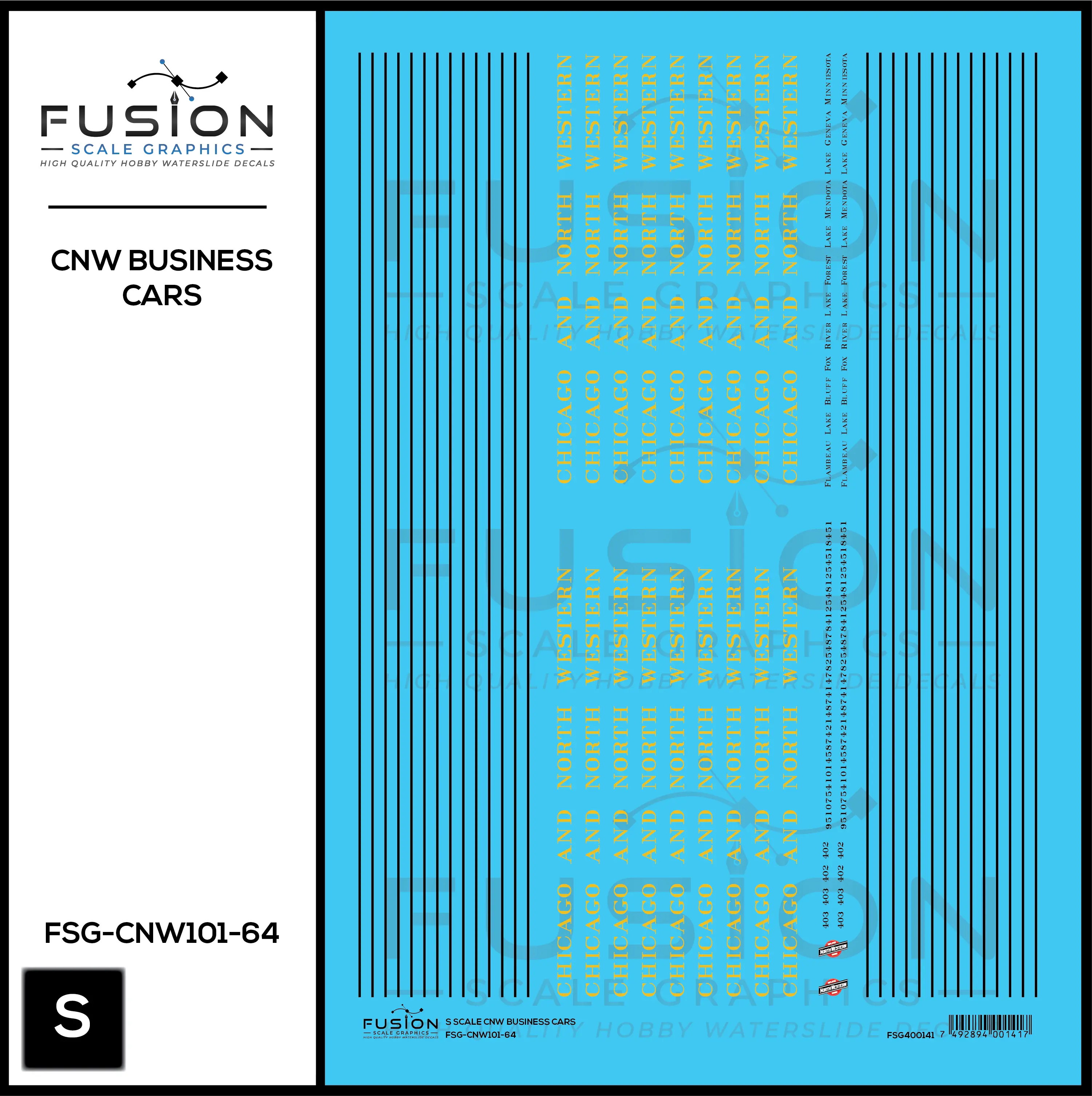 S Scale CNW Chicago & North Western Railroad Business Cars Decal Set Fusion Scale Graphics