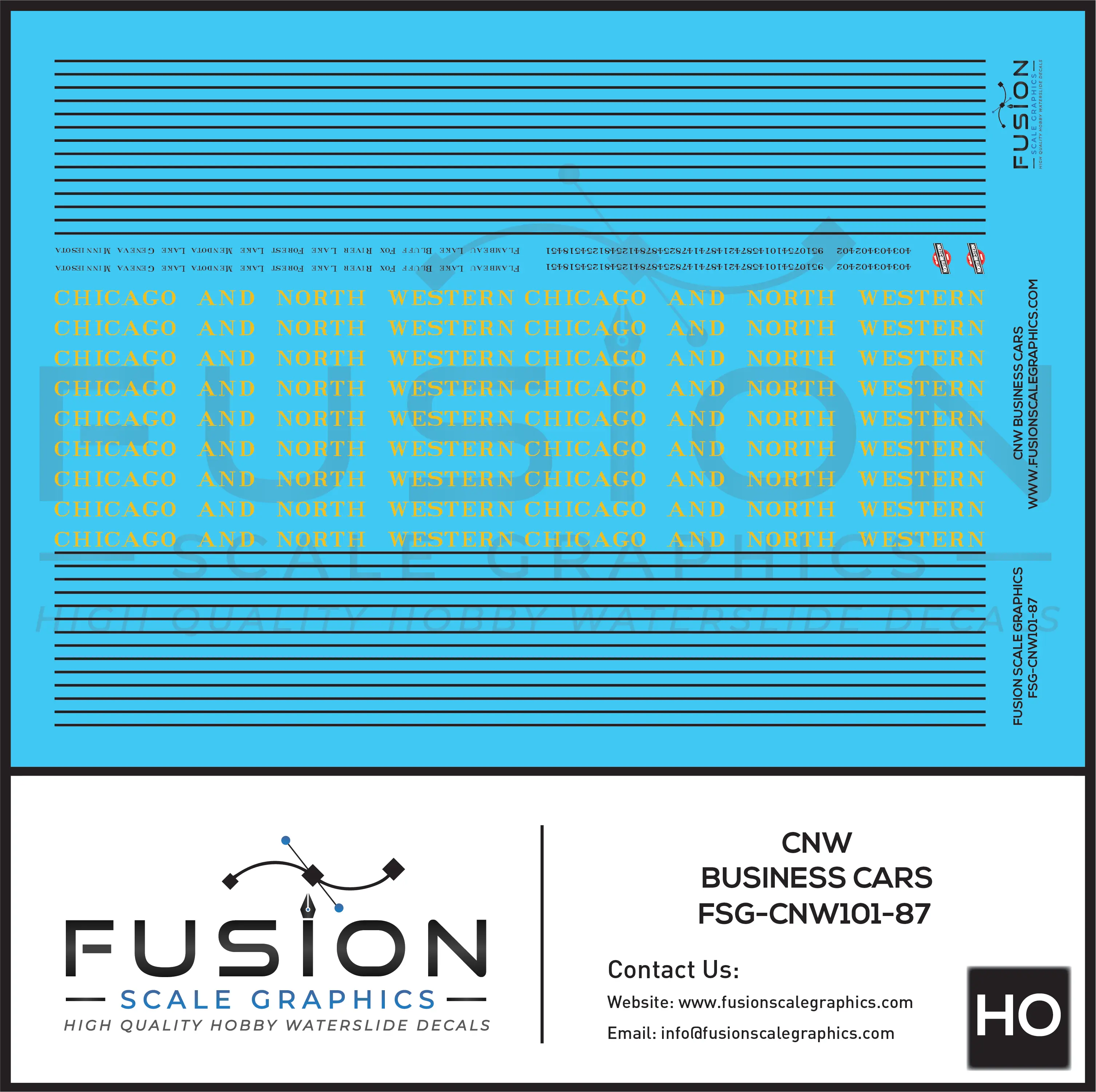 HO Scale CNW Chicago & North Western Railroad Business Cars Decal Set Fusion Scale Graphics