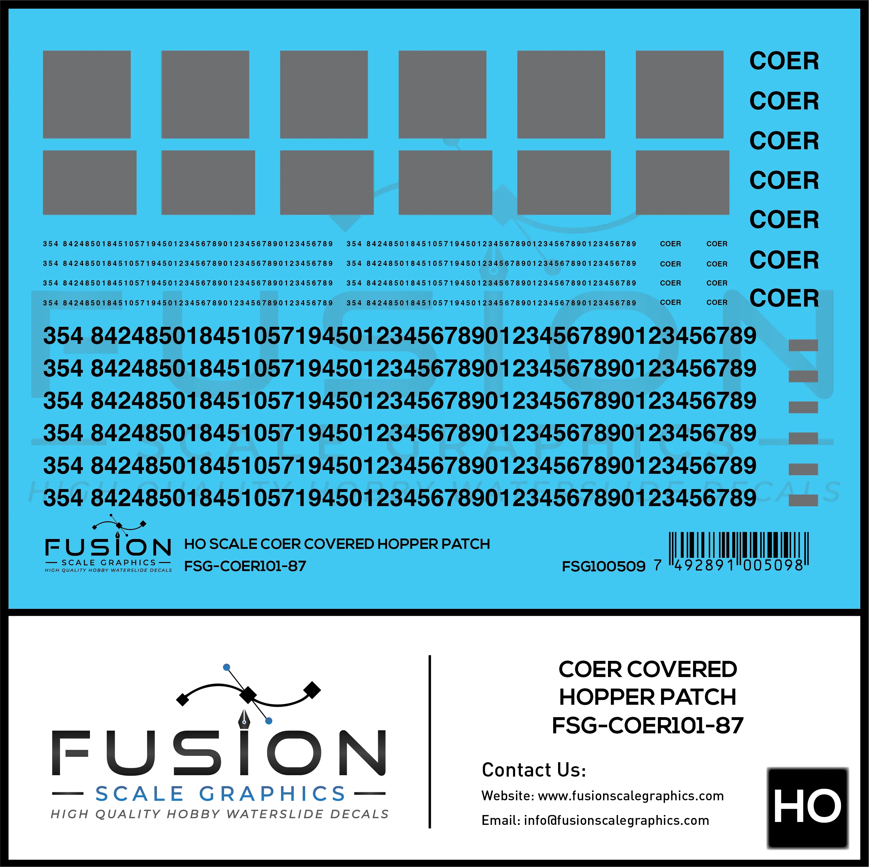 HO Scale COER Covered Hopper Patching Decal Set V2 Fusion Scale Graphics