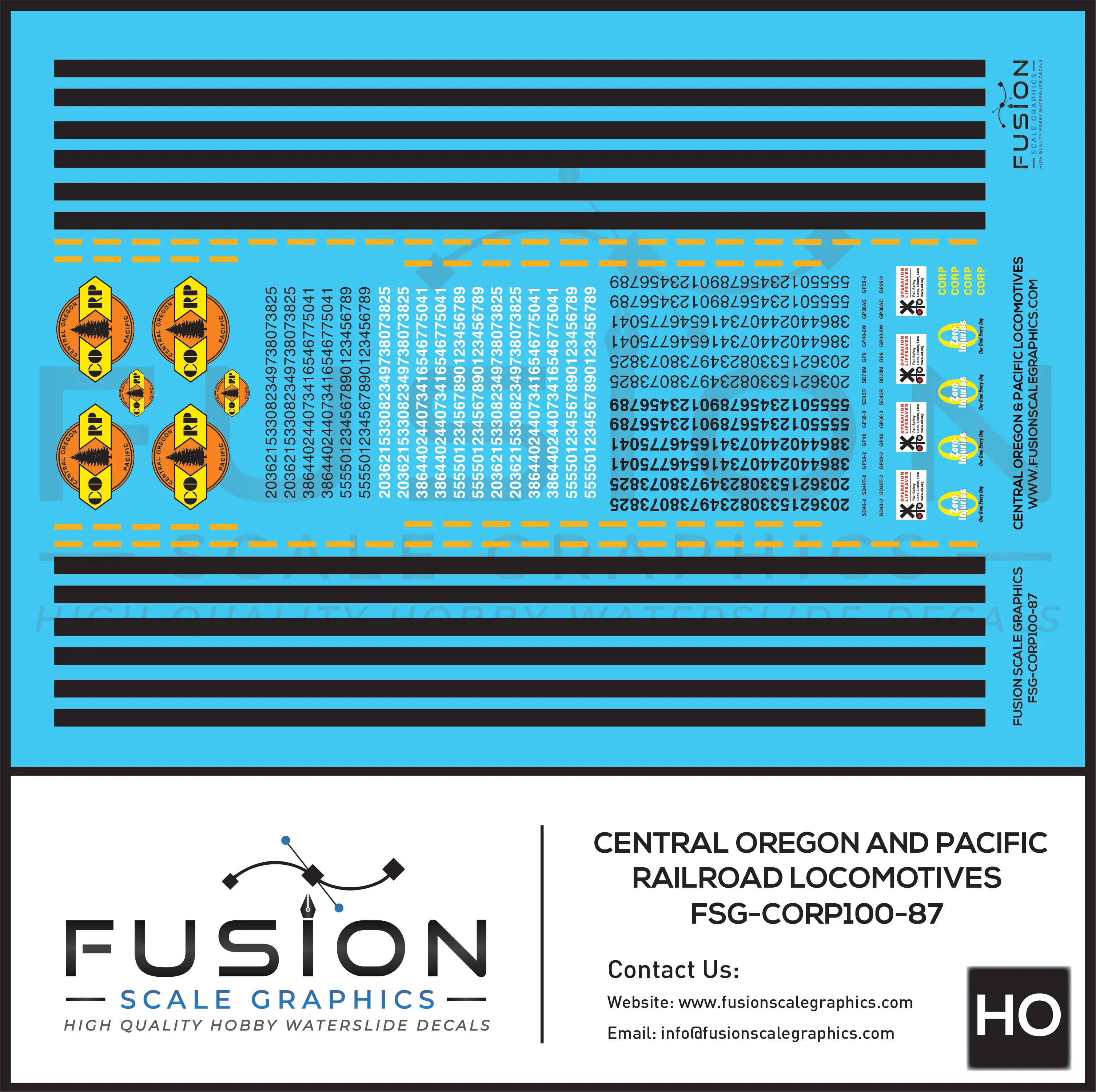 HO Scale Central Oregon and Pacific Railroad Locomotives Decal Set Fusion Scale Graphics