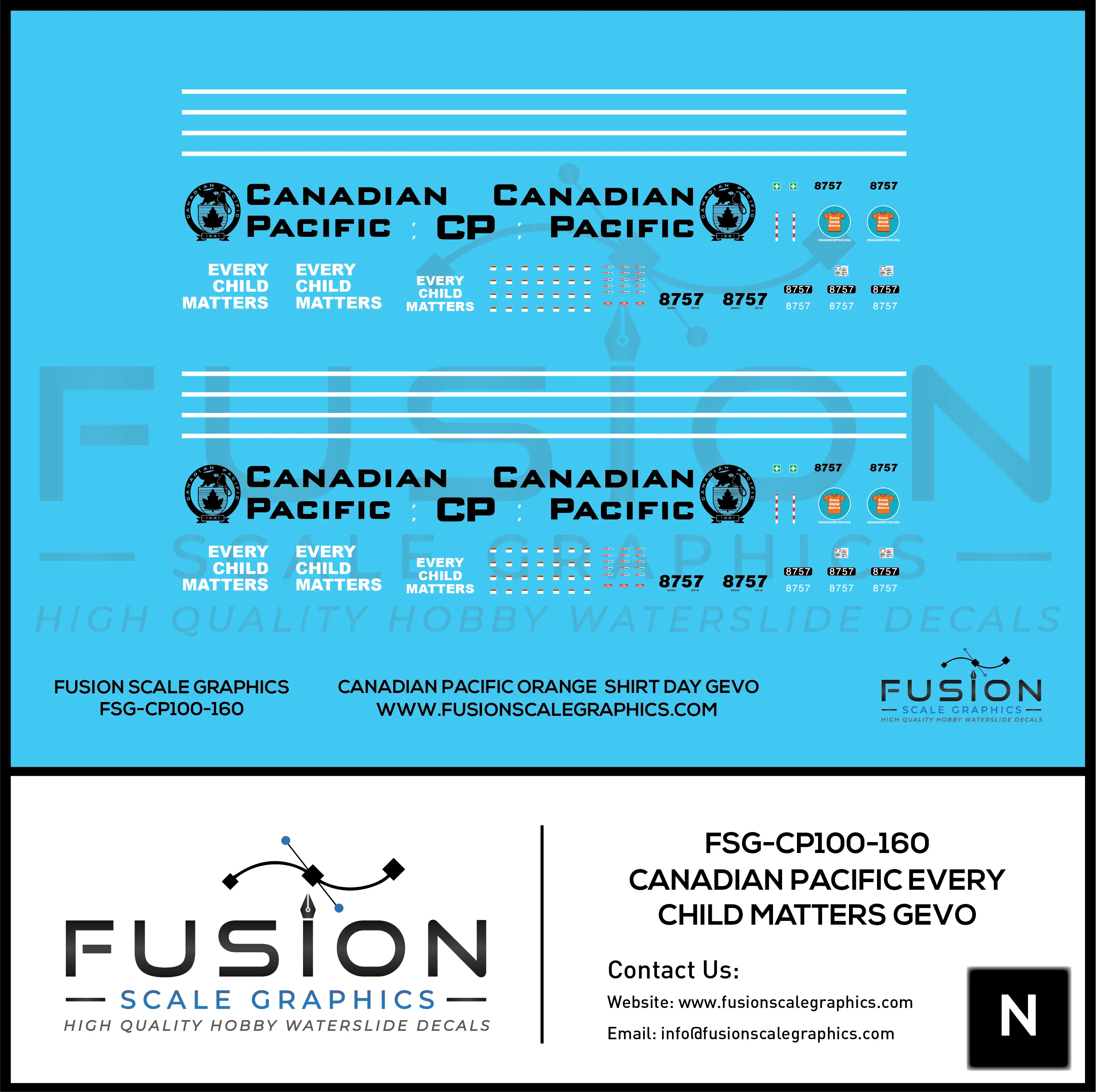 N Scale Canadian Pacific Every Child Matters GEVO Decal Set Fusion Scale Graphics