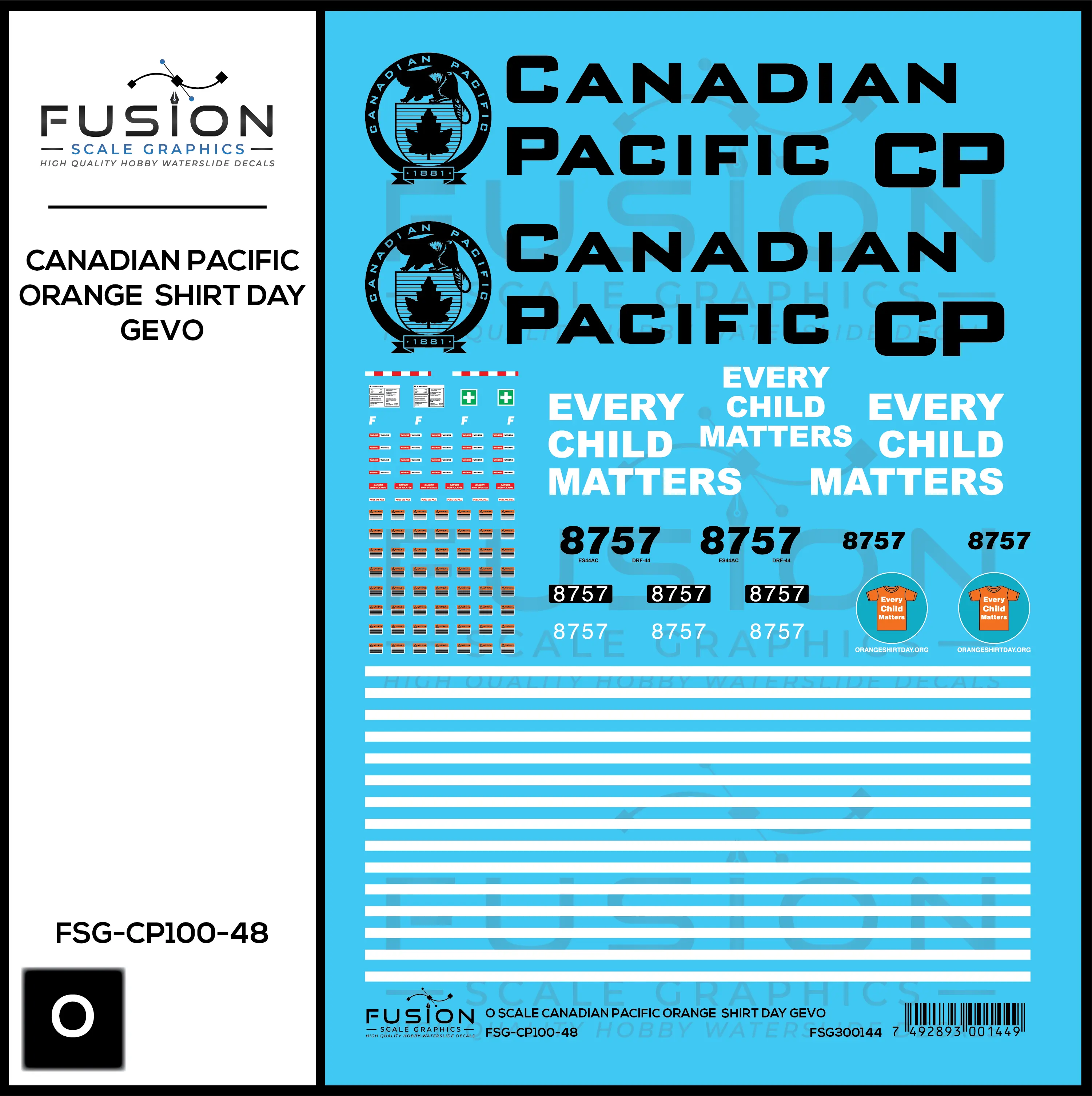 O Scale Canadian Pacific Every Child Matters GEVO Decal Set Fusion Scale Graphics