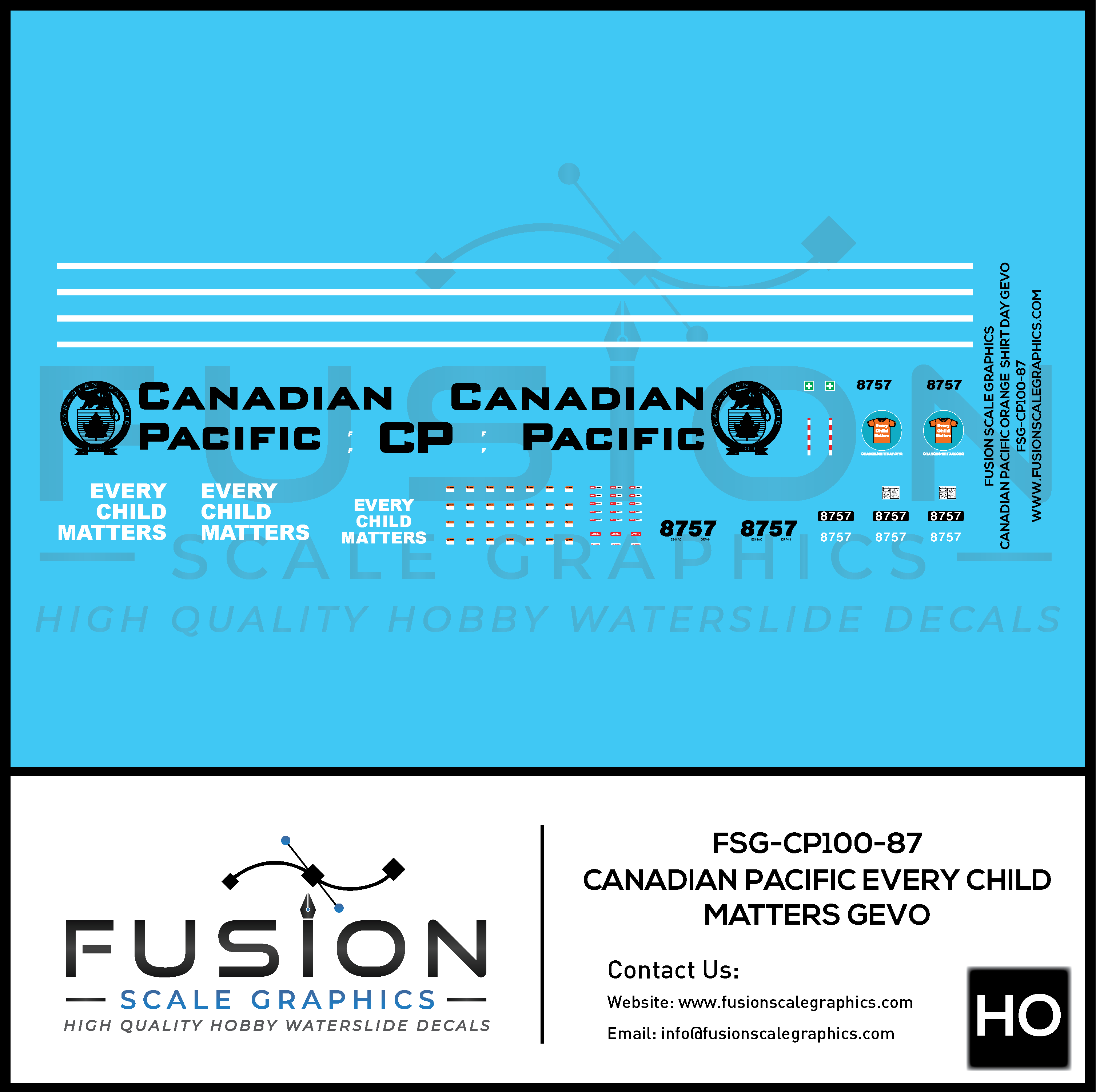 HO Scale Canadian Pacific Every Child Matters GEVO Decal Set Fusion Scale Graphics