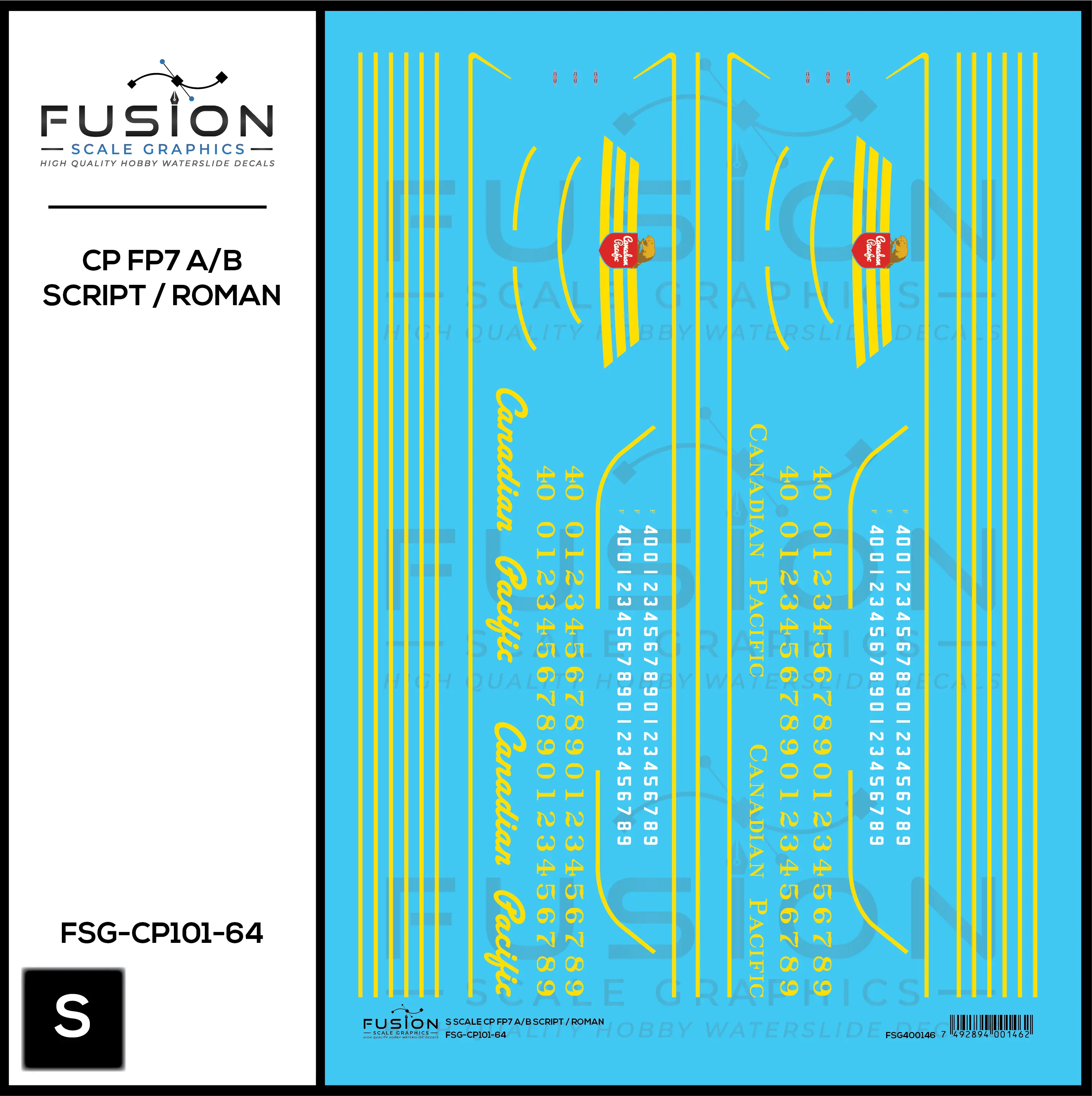 S Scale Canadian Pacific EMD FP7 A/B Locomotives Decal Set Fusion Scale Graphics
