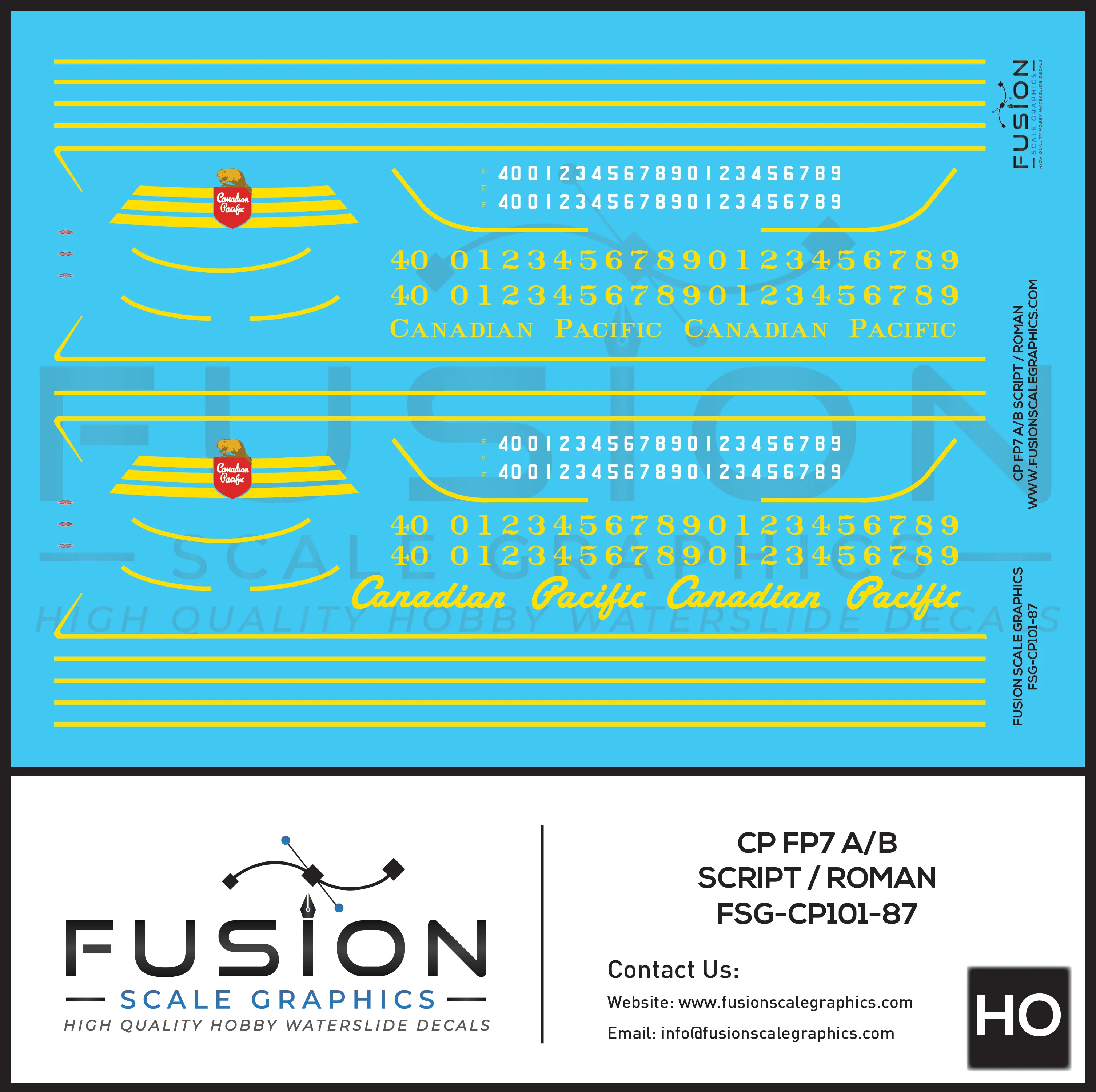 HO Scale Canadian Pacific EMD FP7 A/B Locomotives Decal Set Fusion Scale Graphics