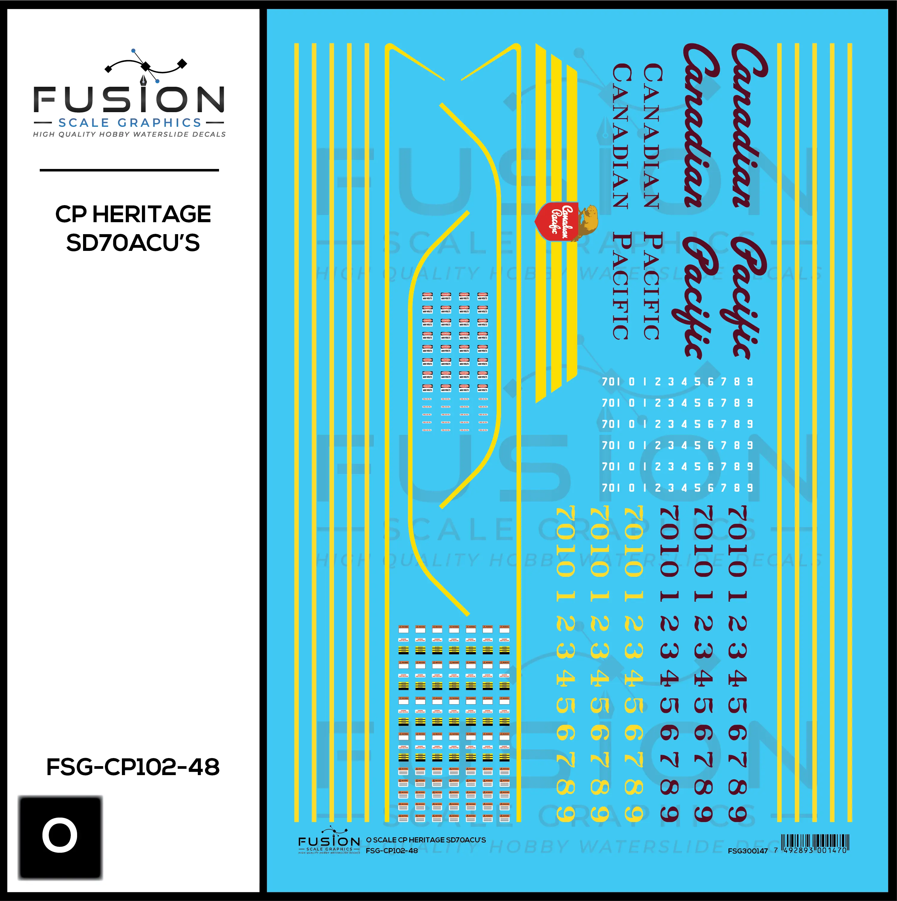 O Scale Canadian Pacific Heritage SD70ACU Locomotives Decal Set Fusion Scale Graphics